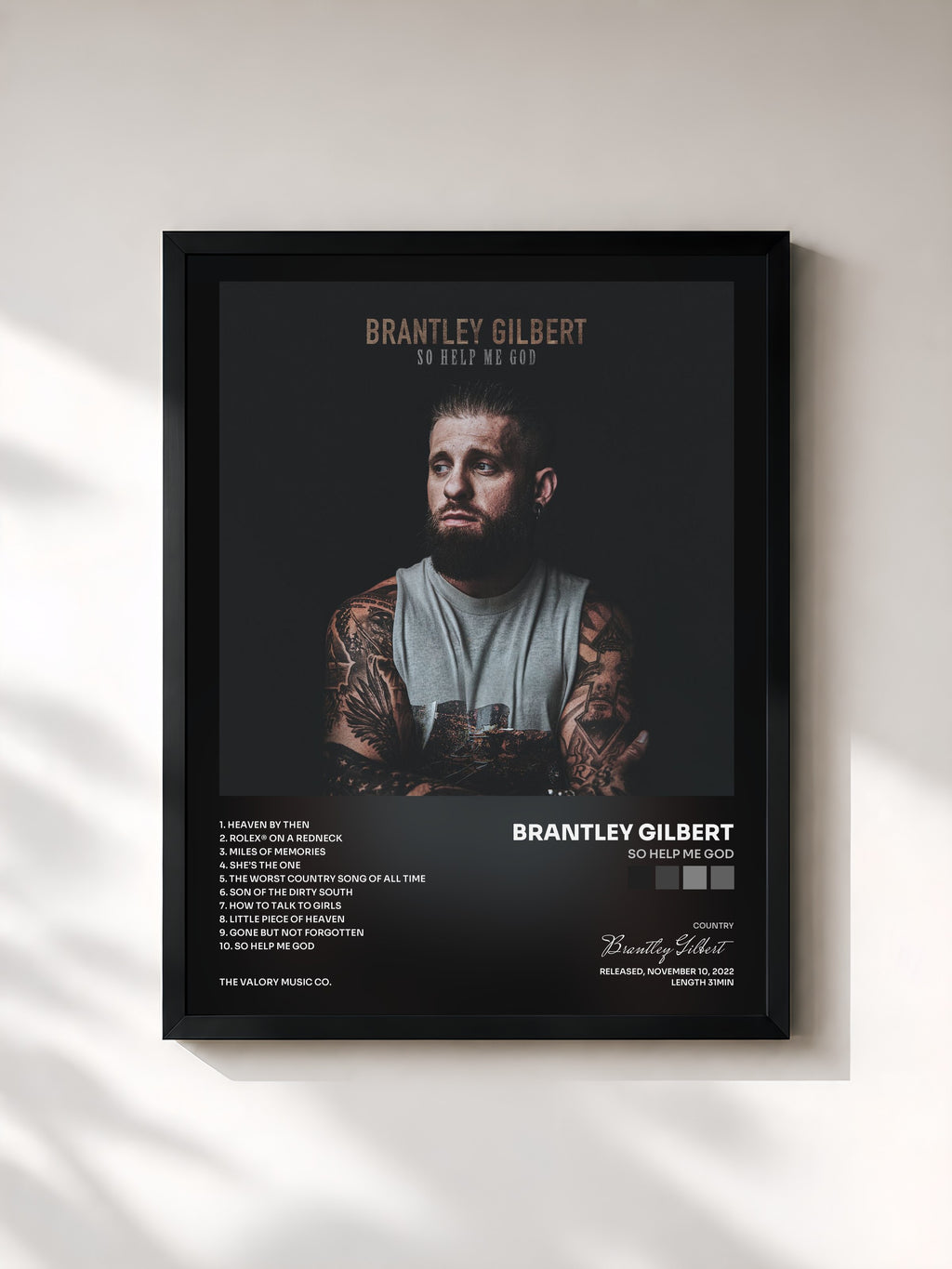 #noir Tableau de l'album So Help Me God de Brantley Gilbert, cadre noir, imprimé et encadré en France