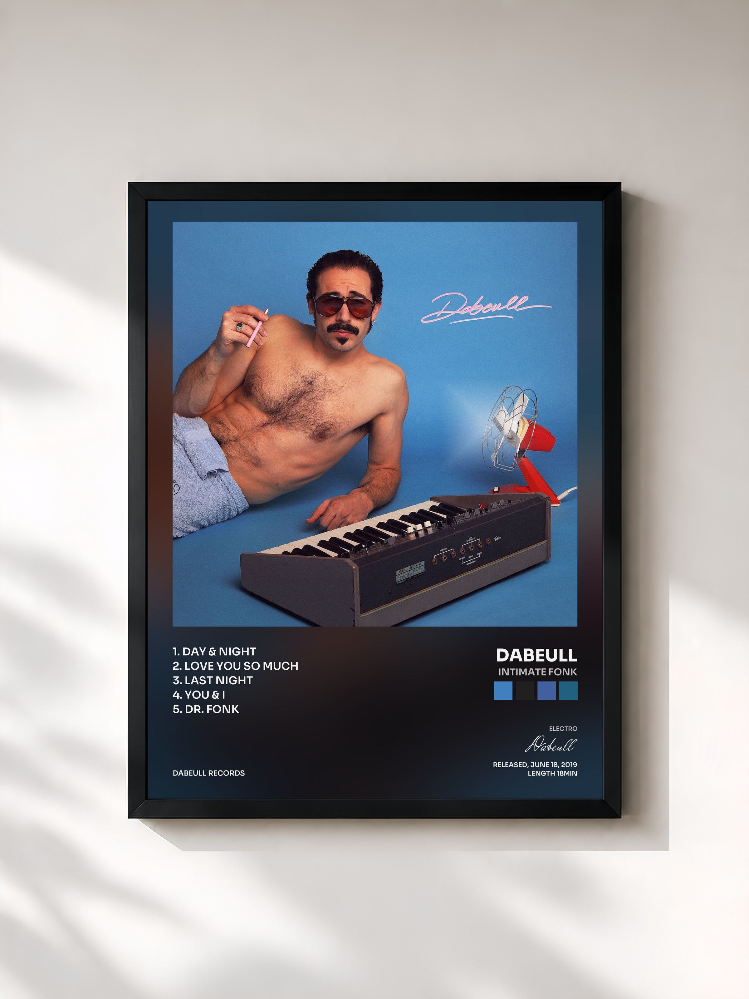 #noir Tableau de l'album Intimate Fonk de Dabeull, cadre noir, imprimé et encadré en France
