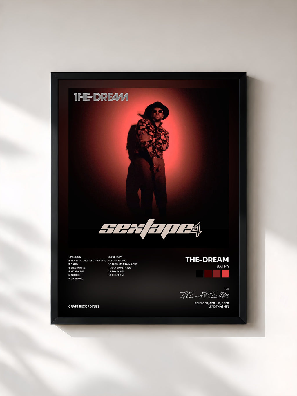 #noir Tableau de l'album SXTP4 de THE-DREAM, cadre noir, imprimé et encadré en France