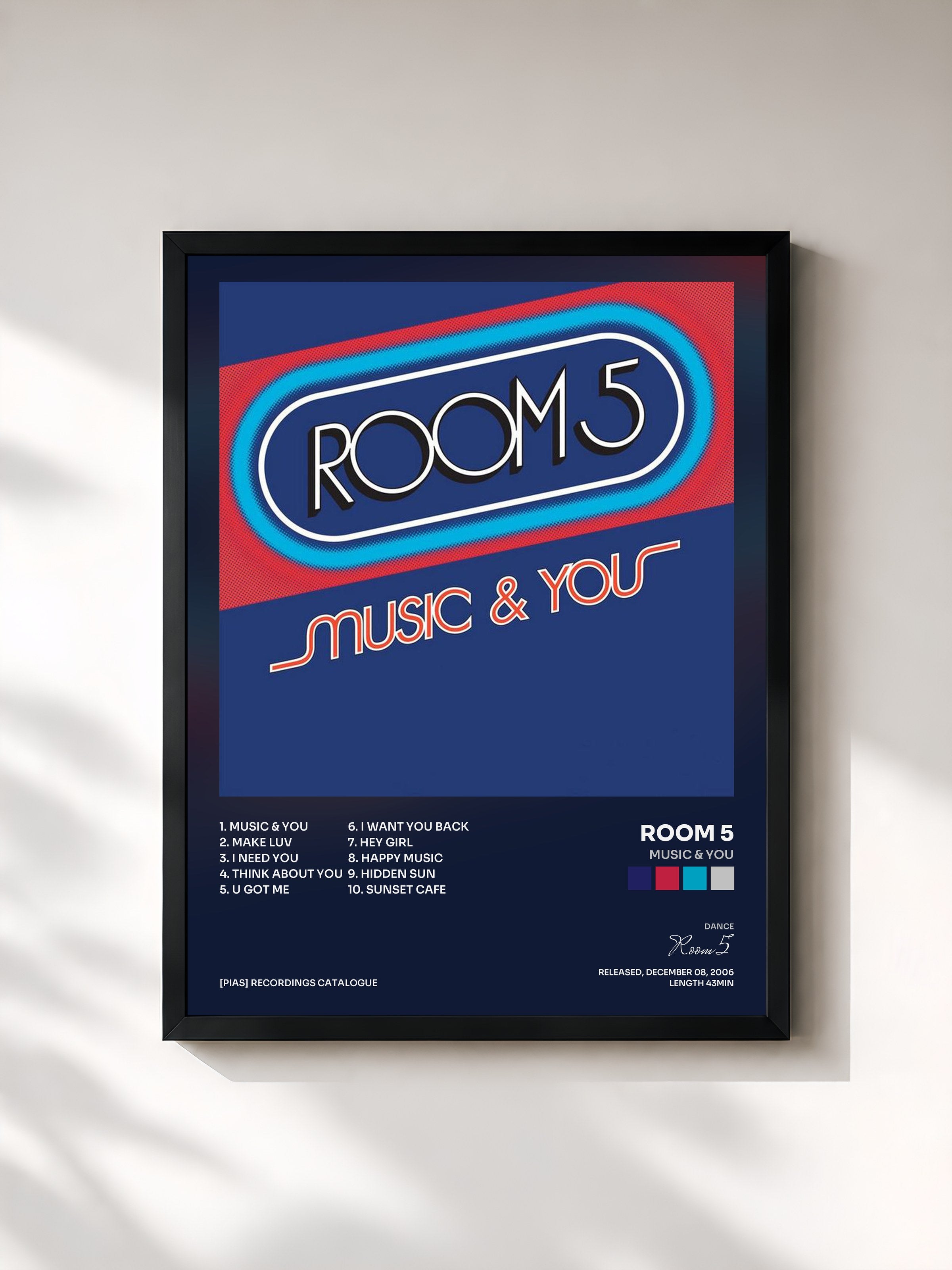 #noir Tableau de l'album Music & You de Room 5, cadre noir, imprimé et encadré en France