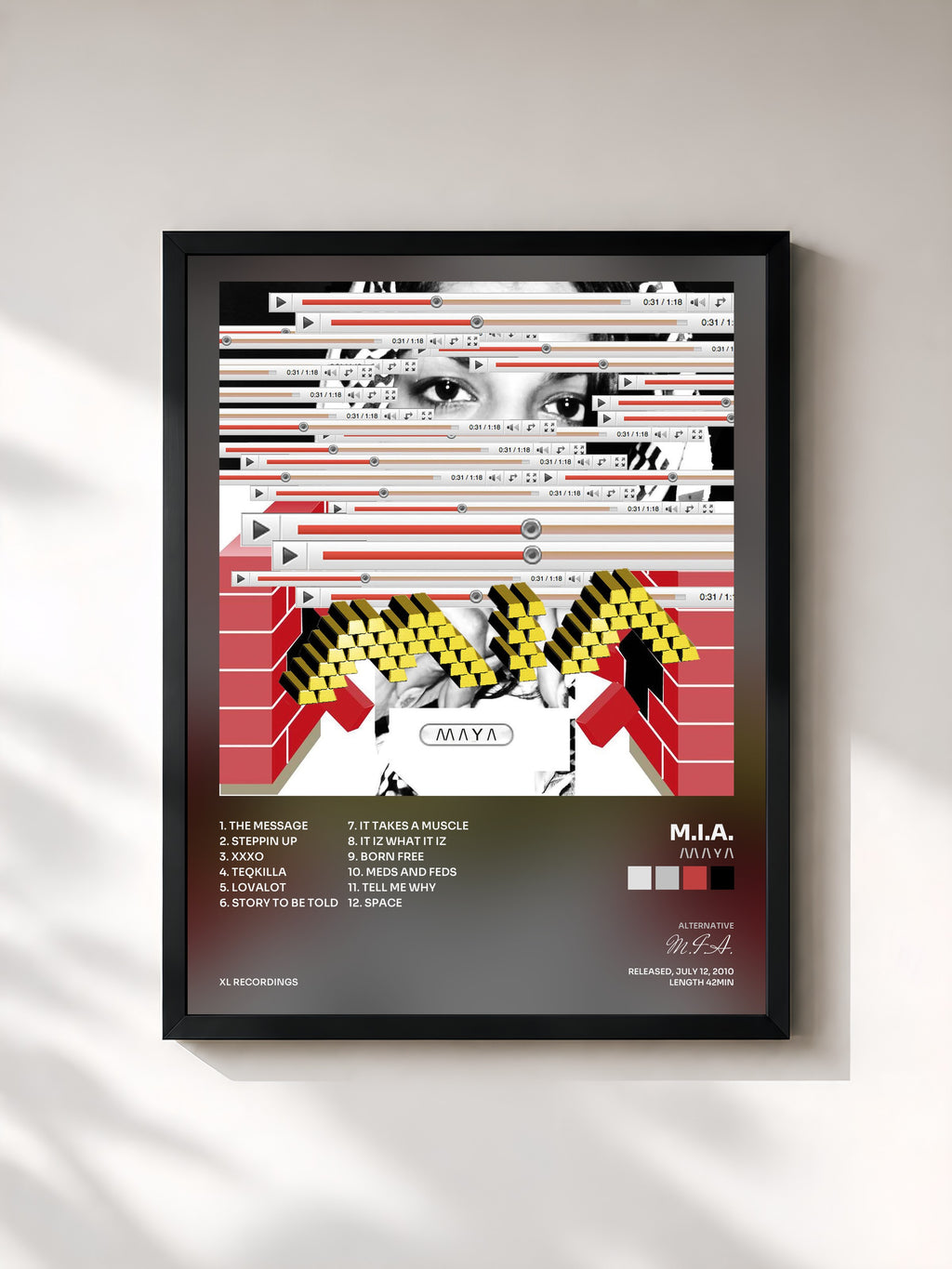 #noir Tableau de l'album /\/\ /\ Y /\ de M.I.A., cadre noir, imprimé et encadré en France