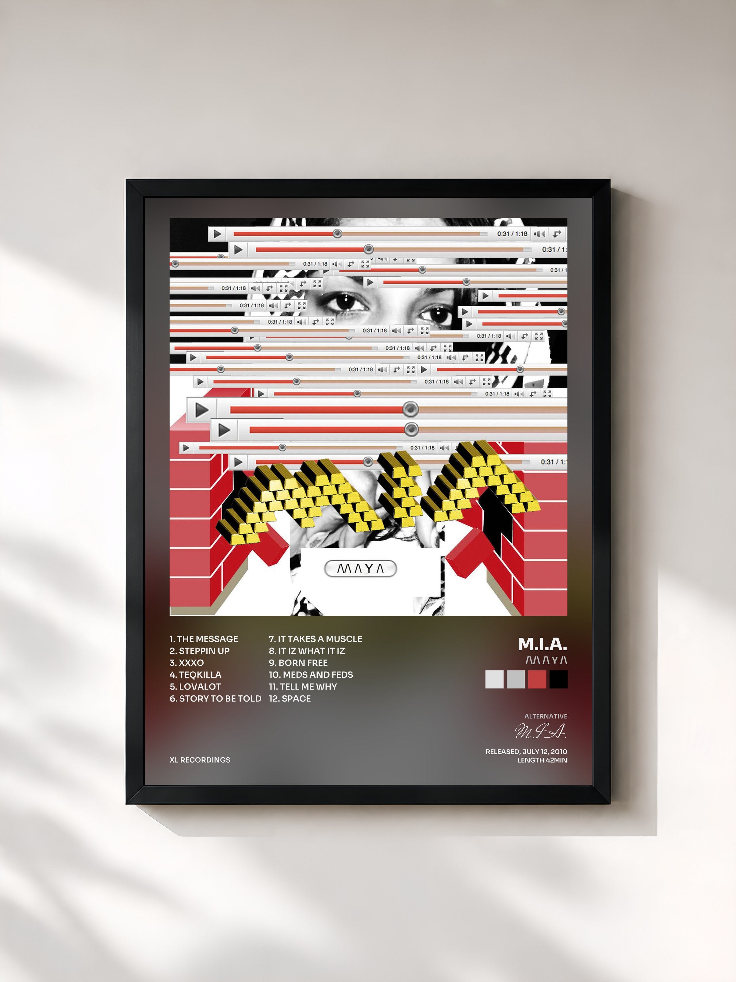 #noir Tableau de l'album /\/\ /\ Y /\ de M.I.A., cadre noir, imprimé et encadré en France