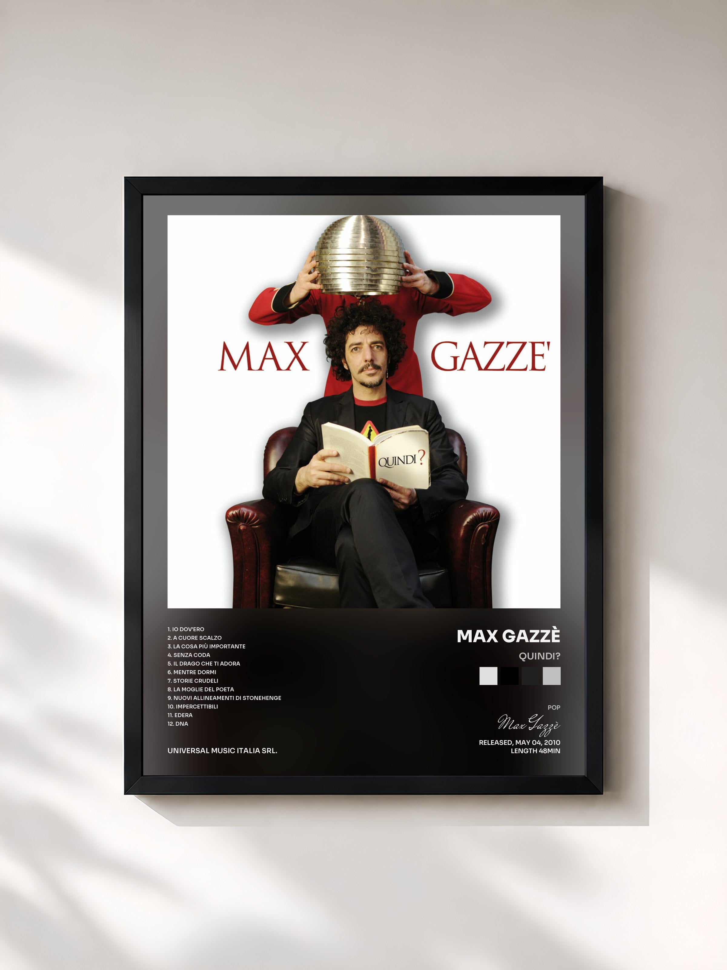 #noir Tableau de l'album Quindi? de Max Gazzè, cadre noir, imprimé et encadré en France