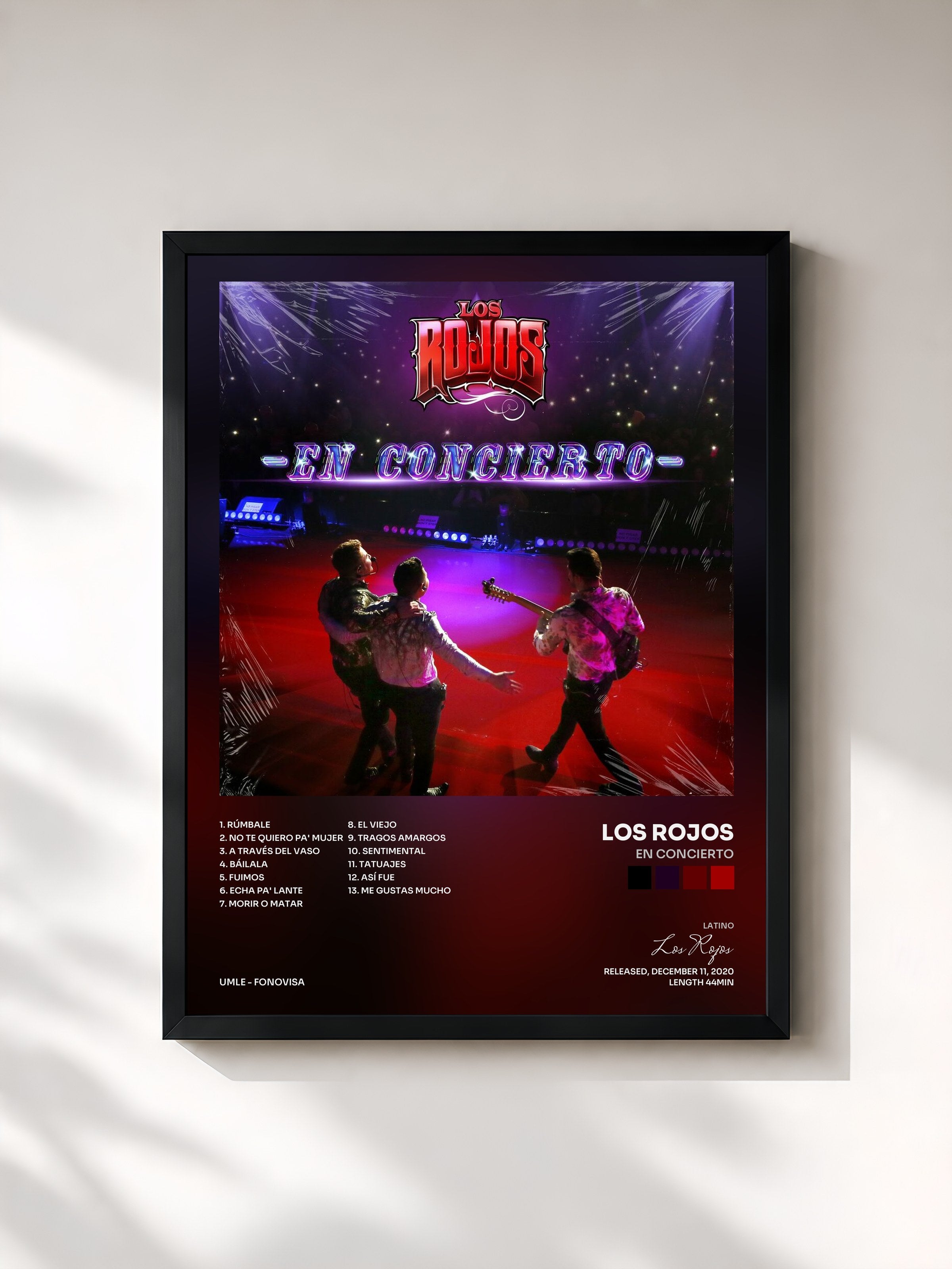 #noir Tableau de l'album En Concierto de Los Rojos, cadre noir, imprimé et encadré en France