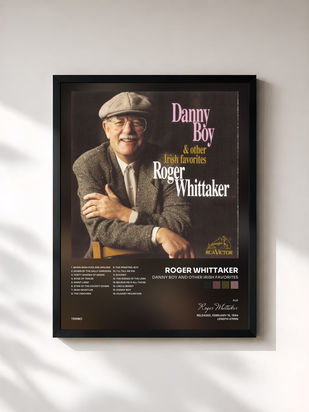 #noir Danny Boy And Other Irish Favorites von Roger Whittaker als gerahmter Kunstdruck, schwarzer Rahmen, gedruckt und gerahmt in Frankreich
