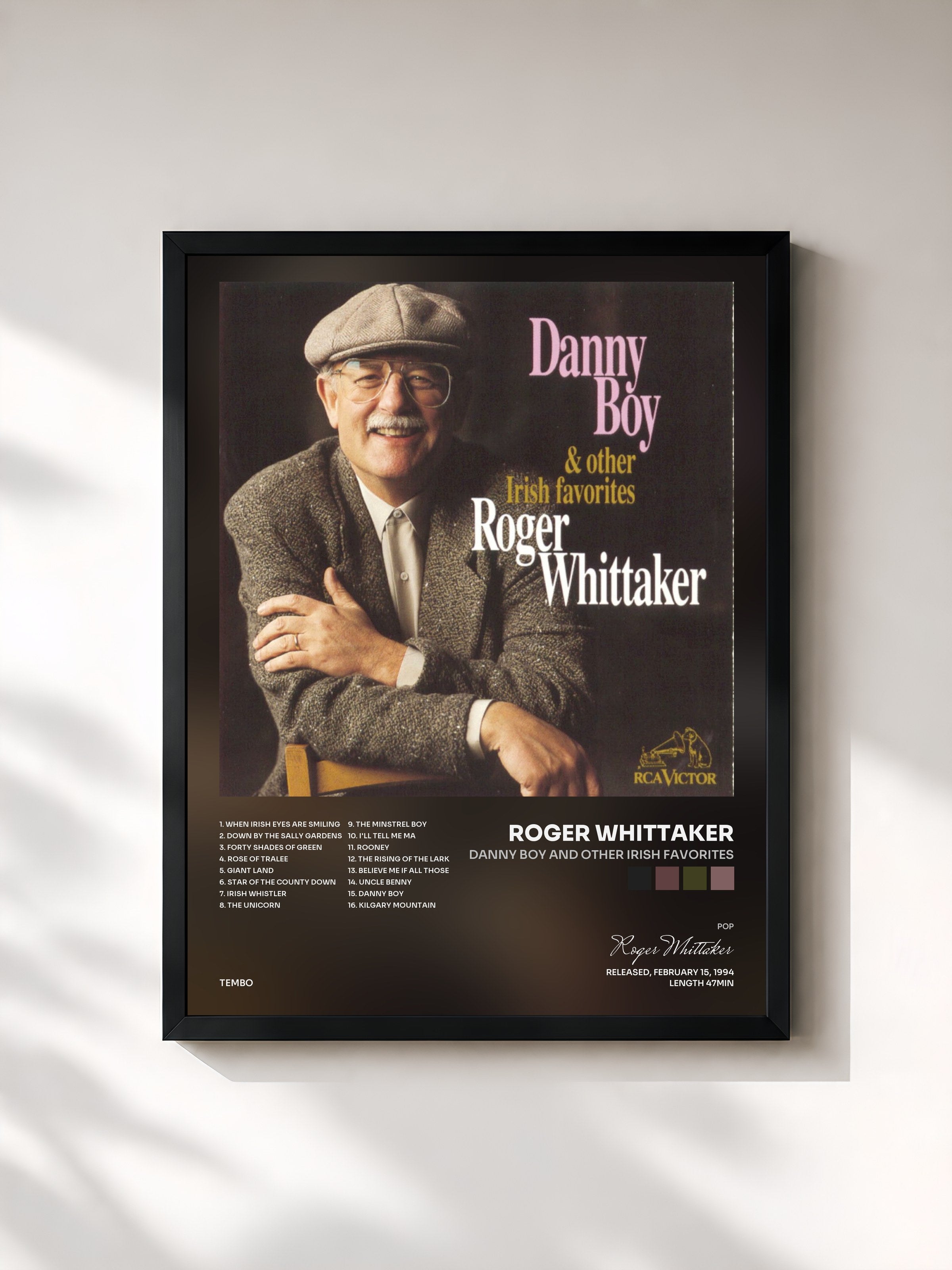 #noir Tableau de l'album Danny Boy And Other Irish Favorites de Roger Whittaker, cadre noir, imprimé et encadré en France