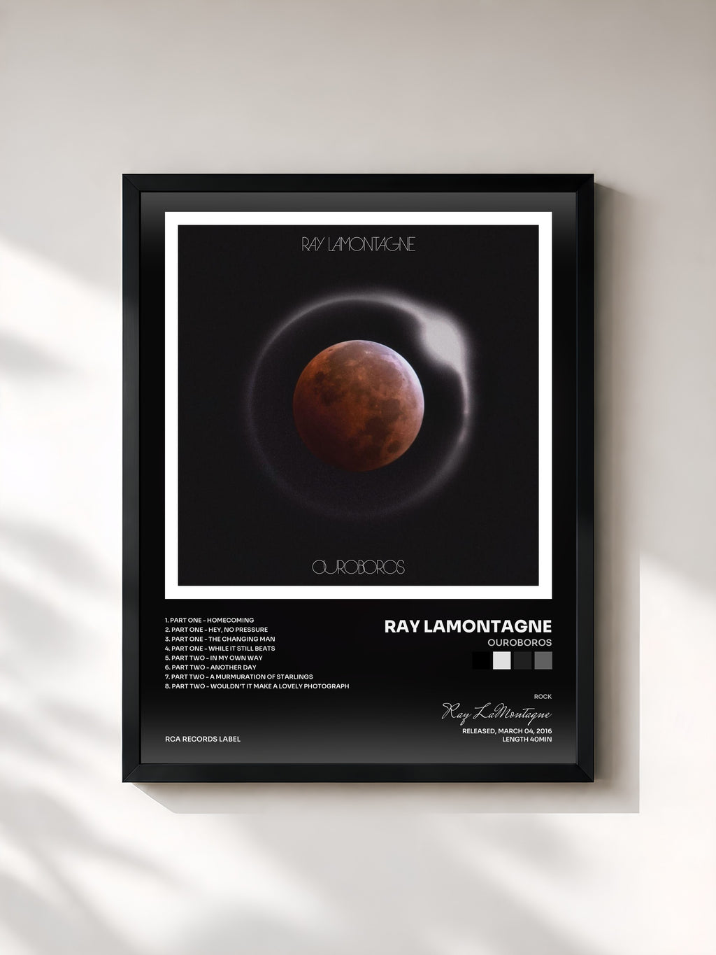 #noir Tableau de l'album Ouroboros de Ray LaMontagne, cadre noir, imprimé et encadré en France