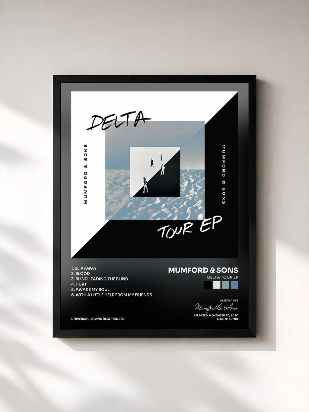 #noir Tableau de l'album Delta Tour EP de Mumford & Sons, cadre noir, imprimé et encadré en France