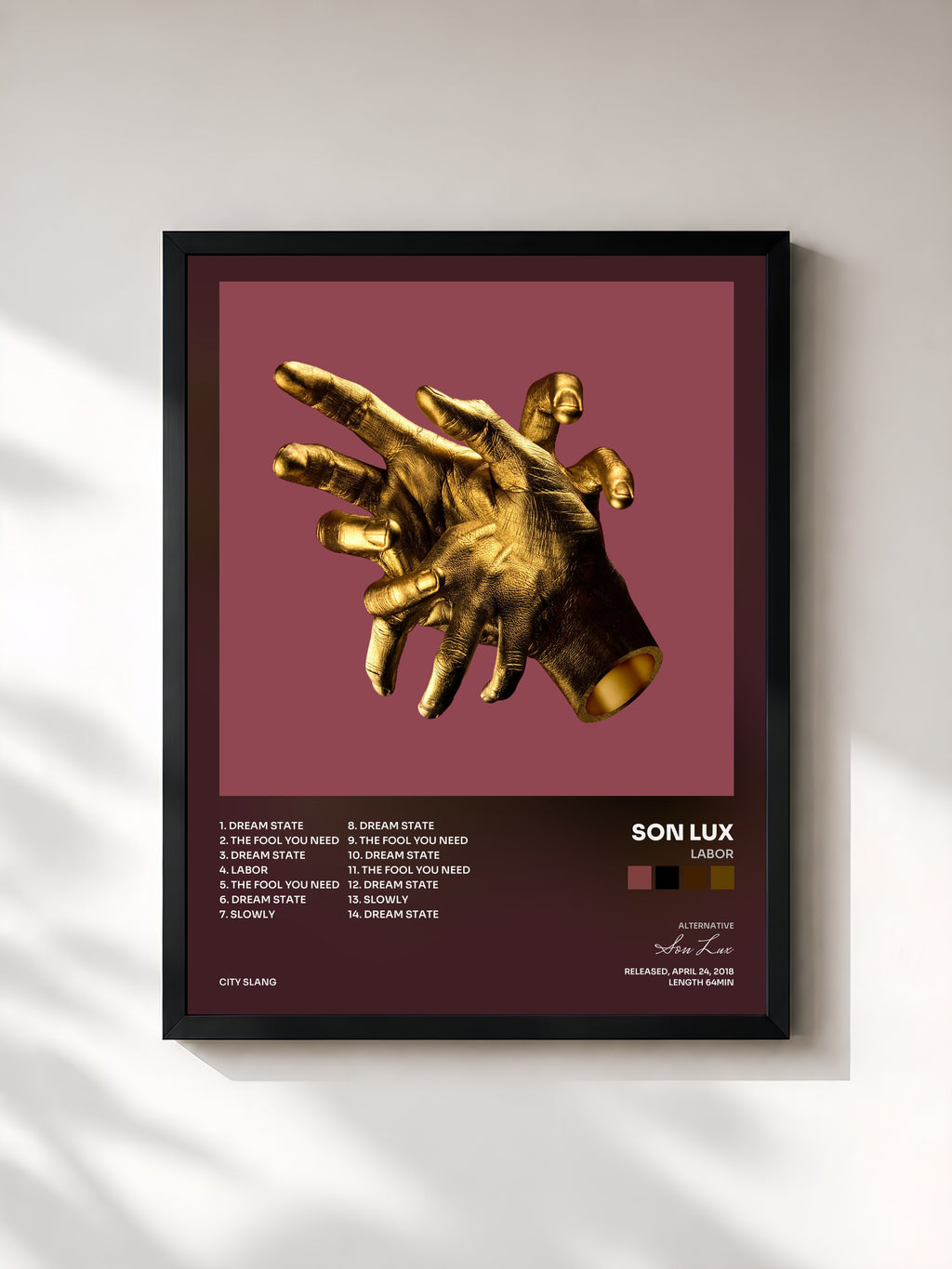 #noir Tableau de l'album Labor de Son Lux, cadre noir, imprimé et encadré en France