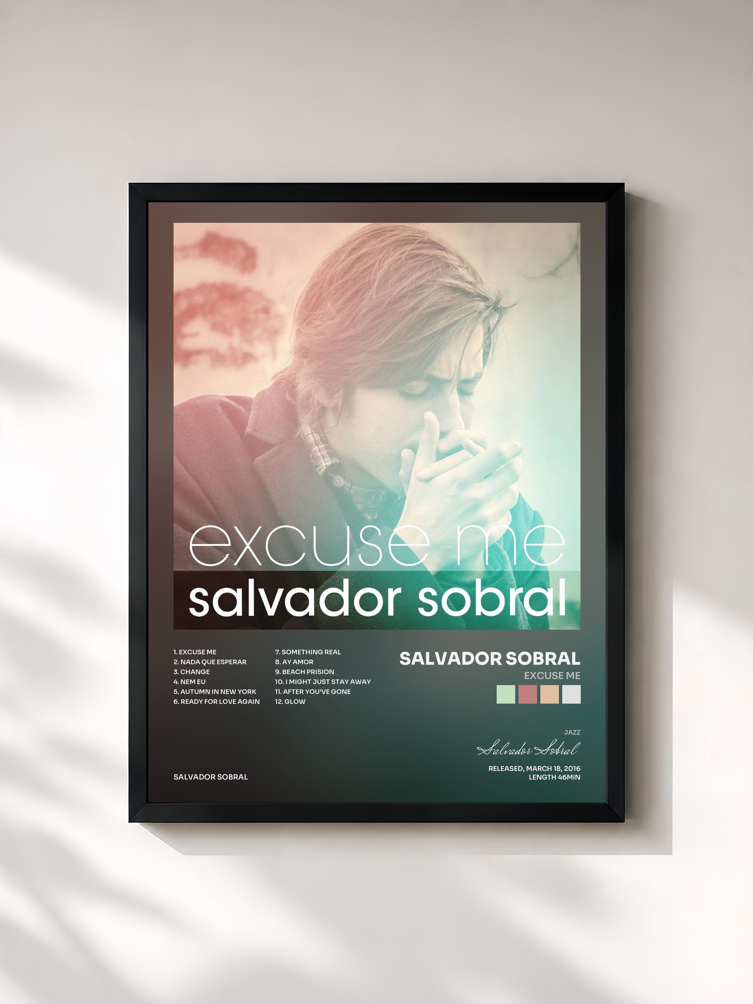 #noir Tableau de l'album Excuse Me de Salvador Sobral, cadre noir, imprimé et encadré en France