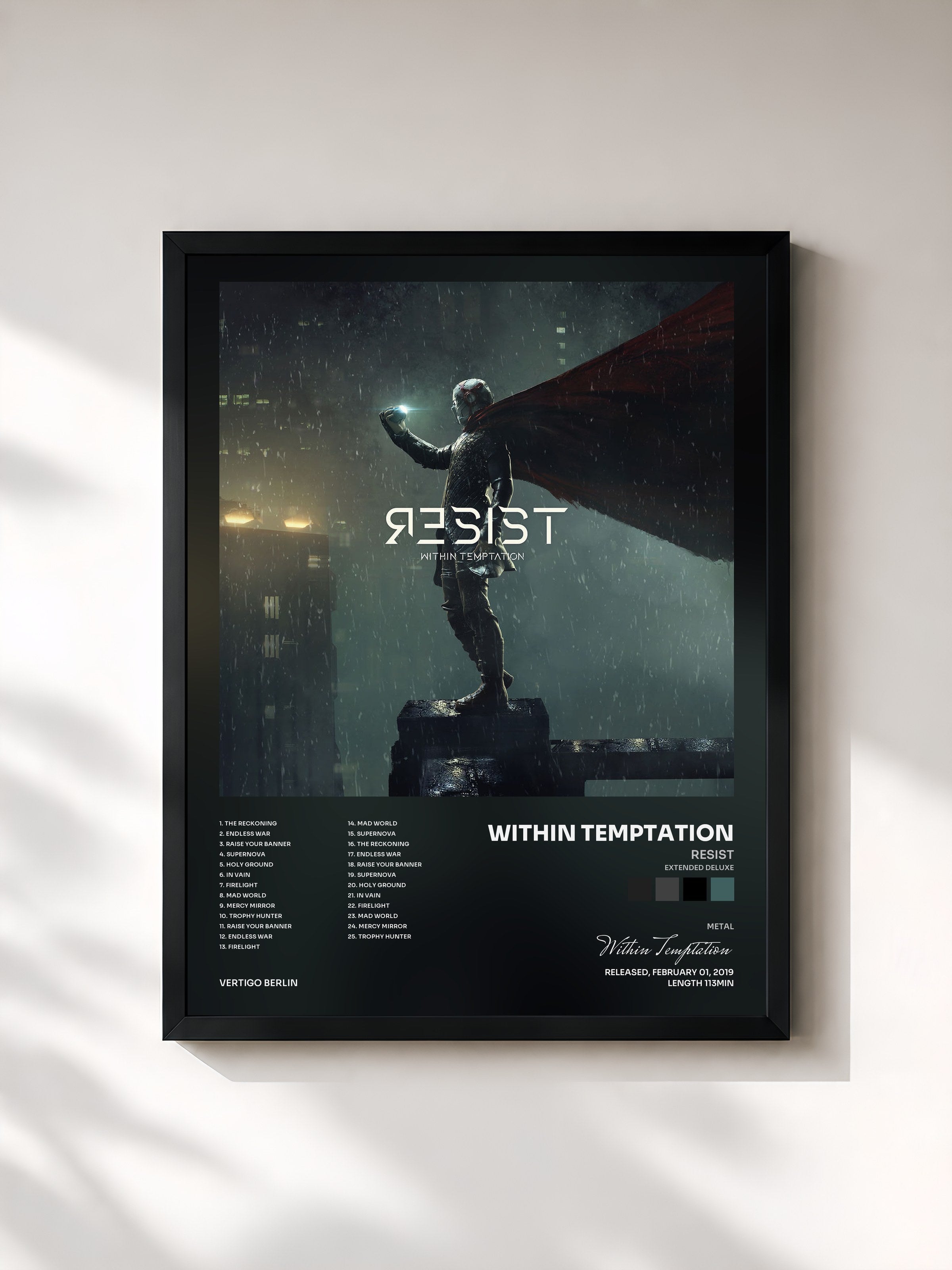 #noir Tableau de l'album Resist (Extended Deluxe) de Within Temptation, cadre noir, imprimé et encadré en France