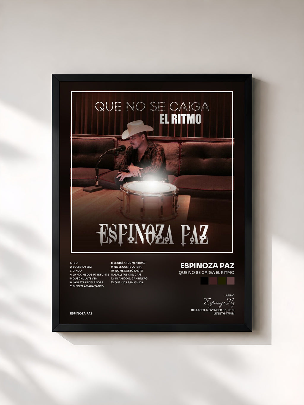#noir Tableau de l'album Que No Se Caiga el Ritmo de Espinoza Paz, cadre noir, imprimé et encadré en France