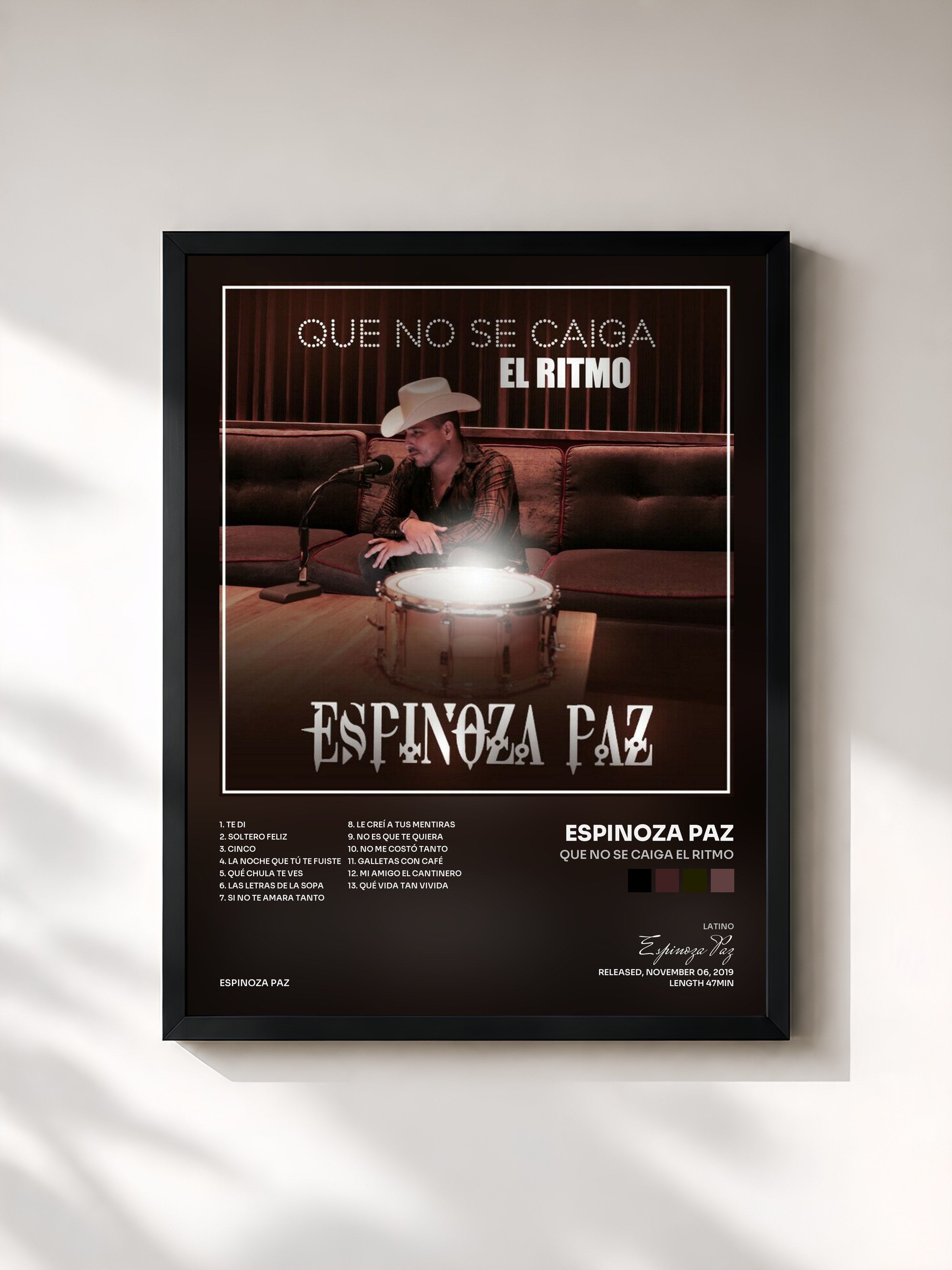 #noir Tableau de l'album Que No Se Caiga el Ritmo de Espinoza Paz, cadre noir, imprimé et encadré en France