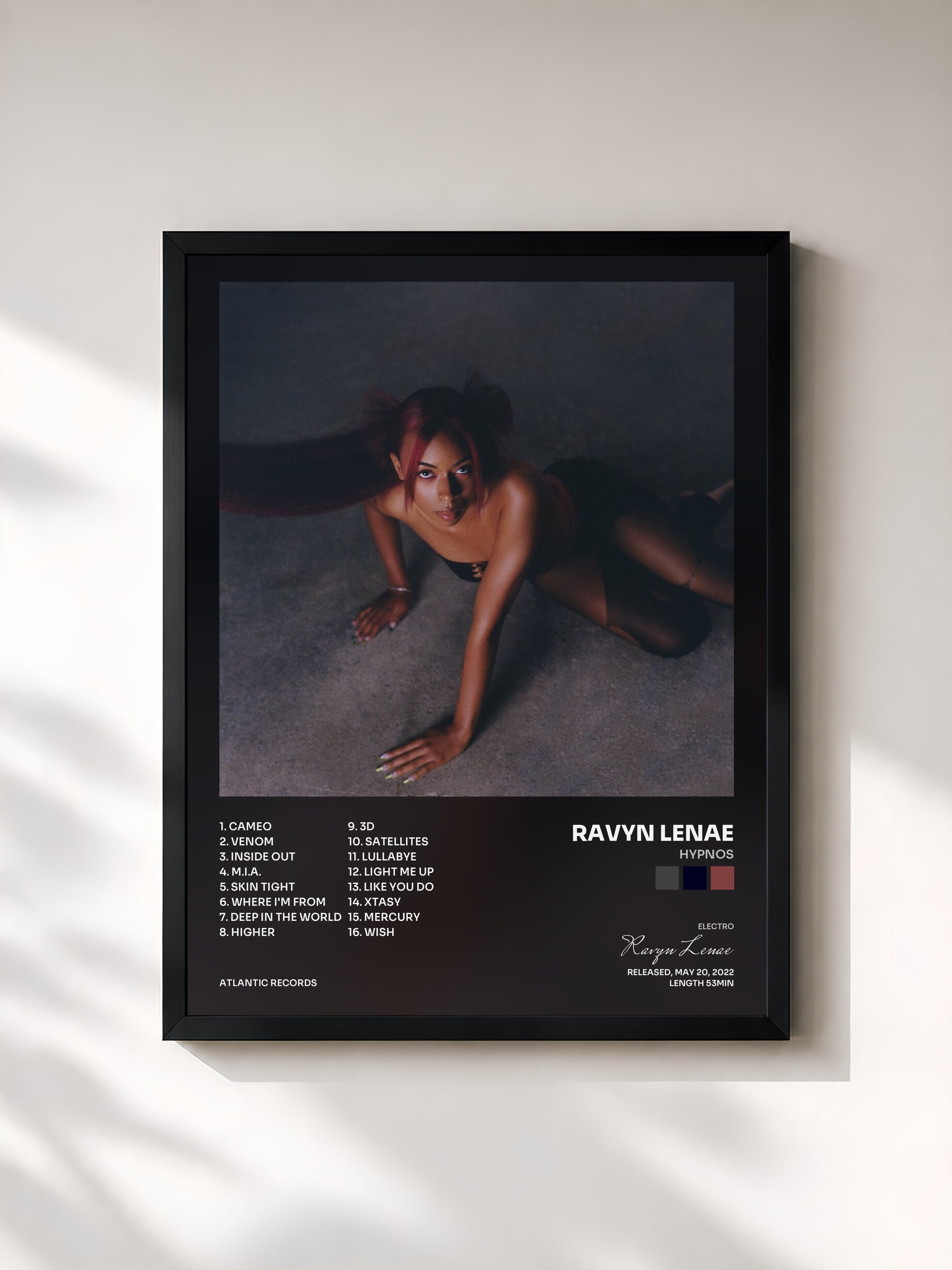 #noir Tableau de l'album HYPNOS de Ravyn Lenae, cadre noir, imprimé et encadré en France