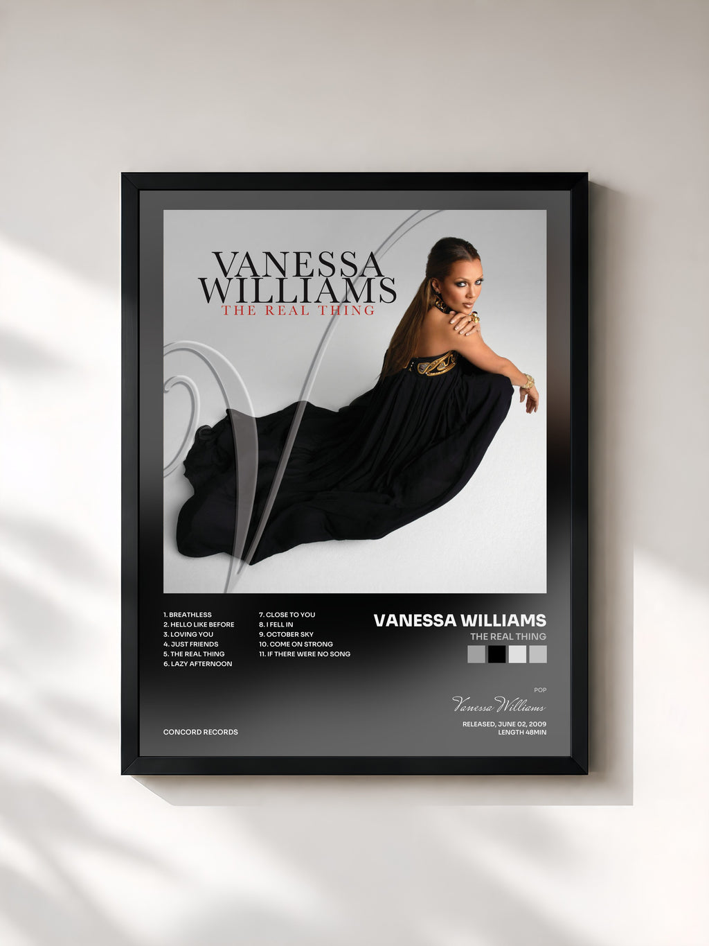 #noir Tableau de l'album The Real Thing de Vanessa Williams, cadre noir, imprimé et encadré en France