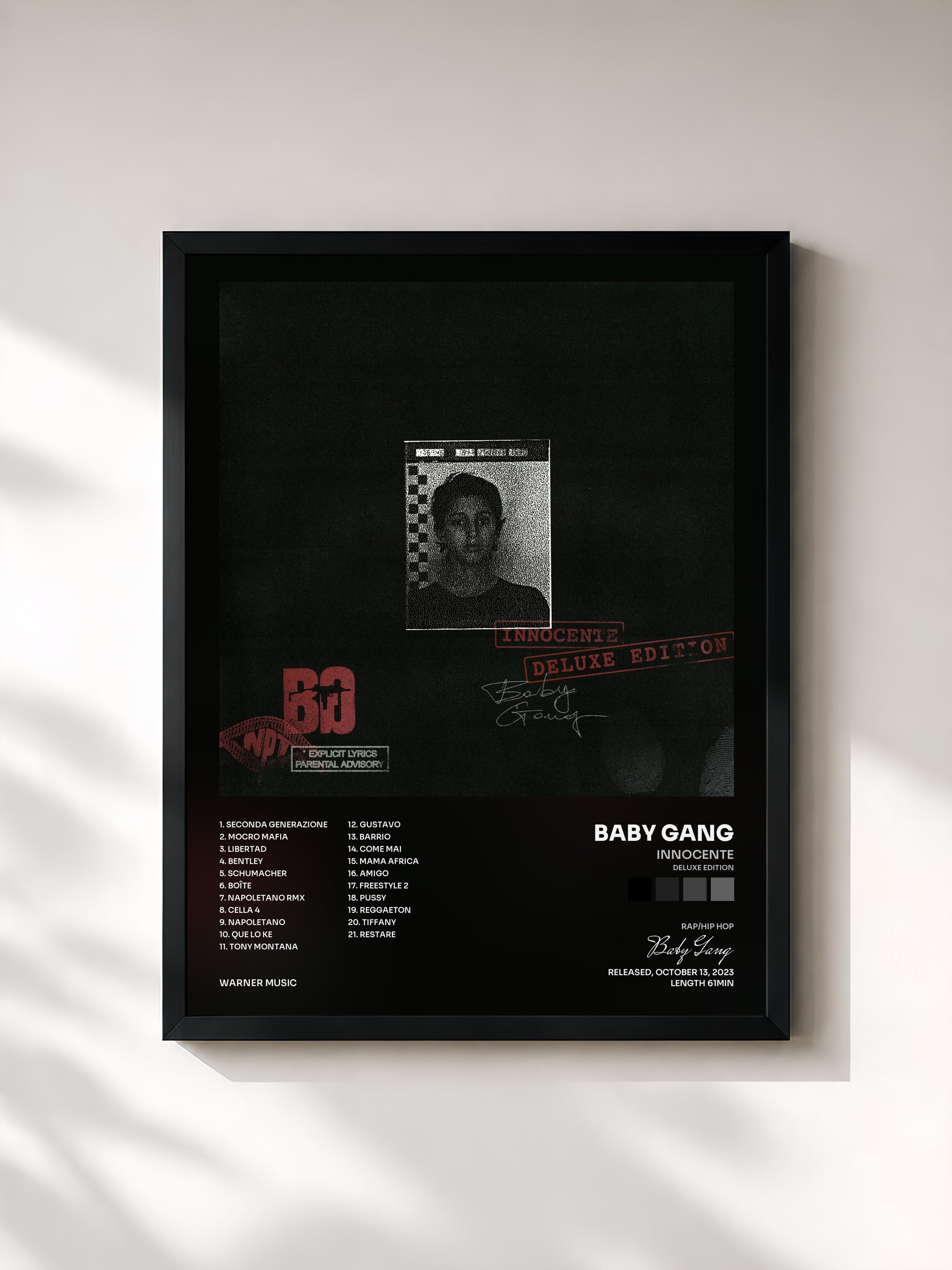 #noir Tableau de l'album INNOCENTE (Deluxe Edition) de Baby Gang, cadre noir, imprimé et encadré en France