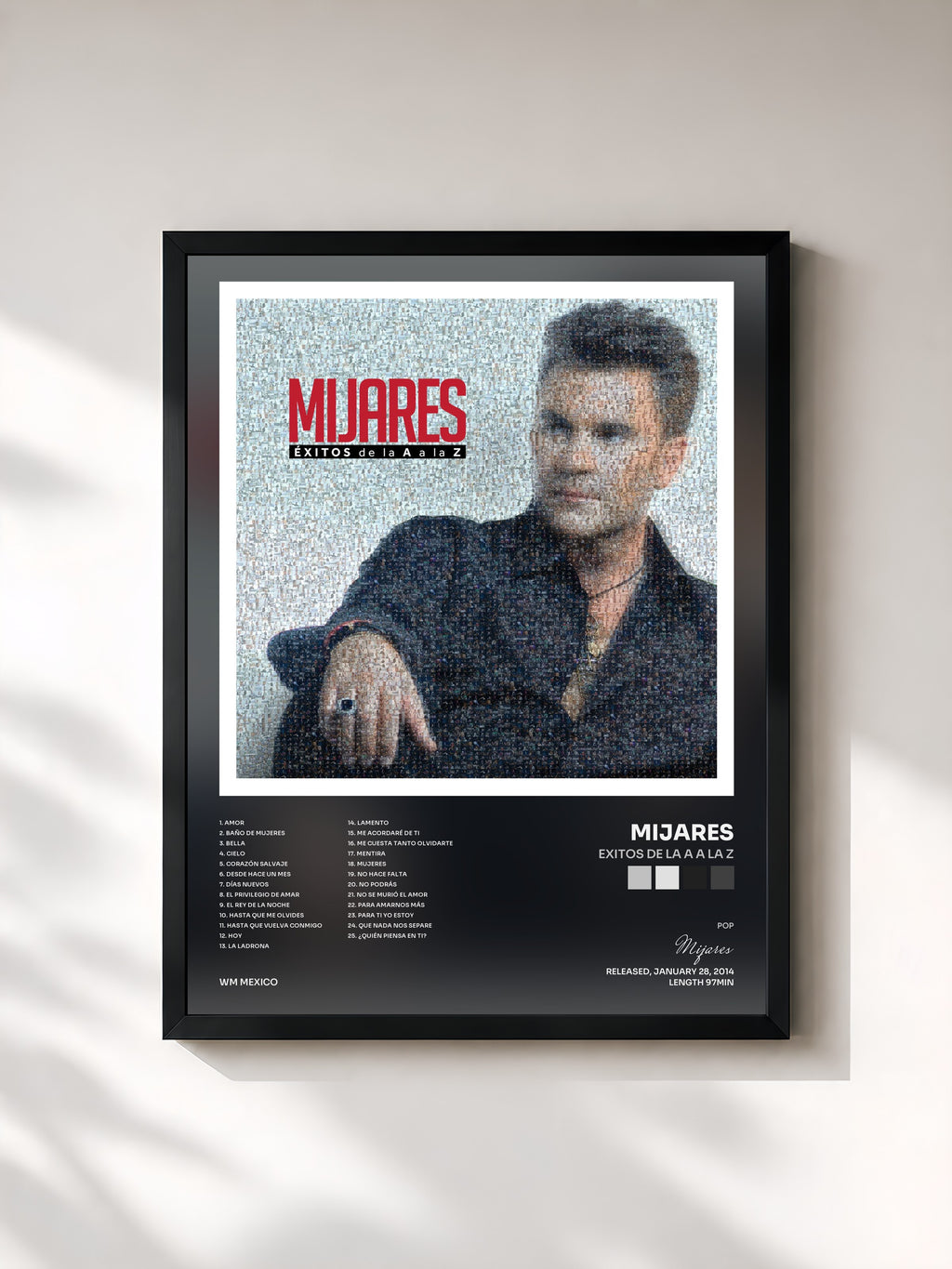 #noir Tableau de l'album Exitos De la A a la Z de Mijares, cadre noir, imprimé et encadré en France