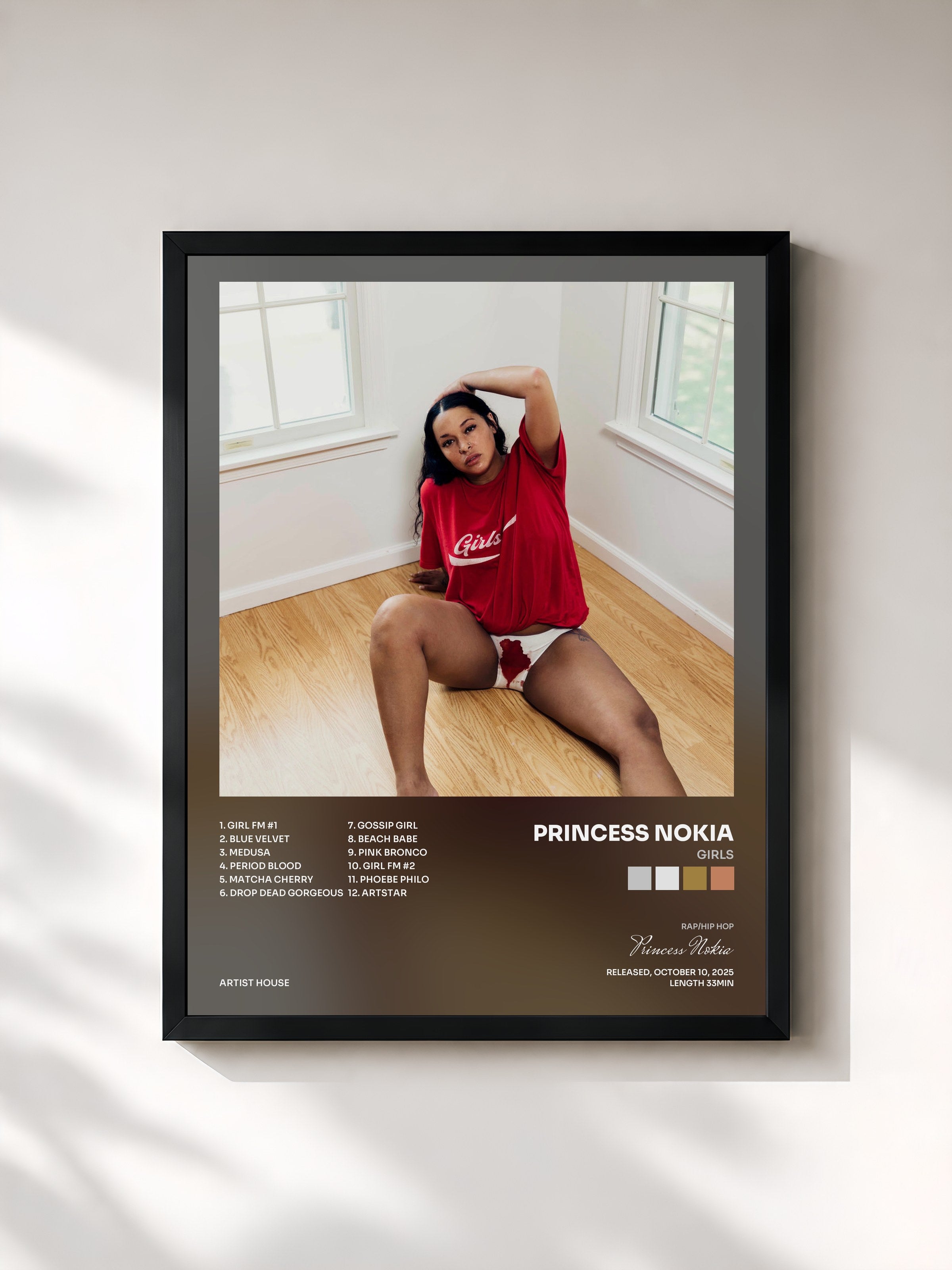 #noir Tableau de l'album GIRLS de Princess Nokia, cadre noir, imprimé et encadré en France