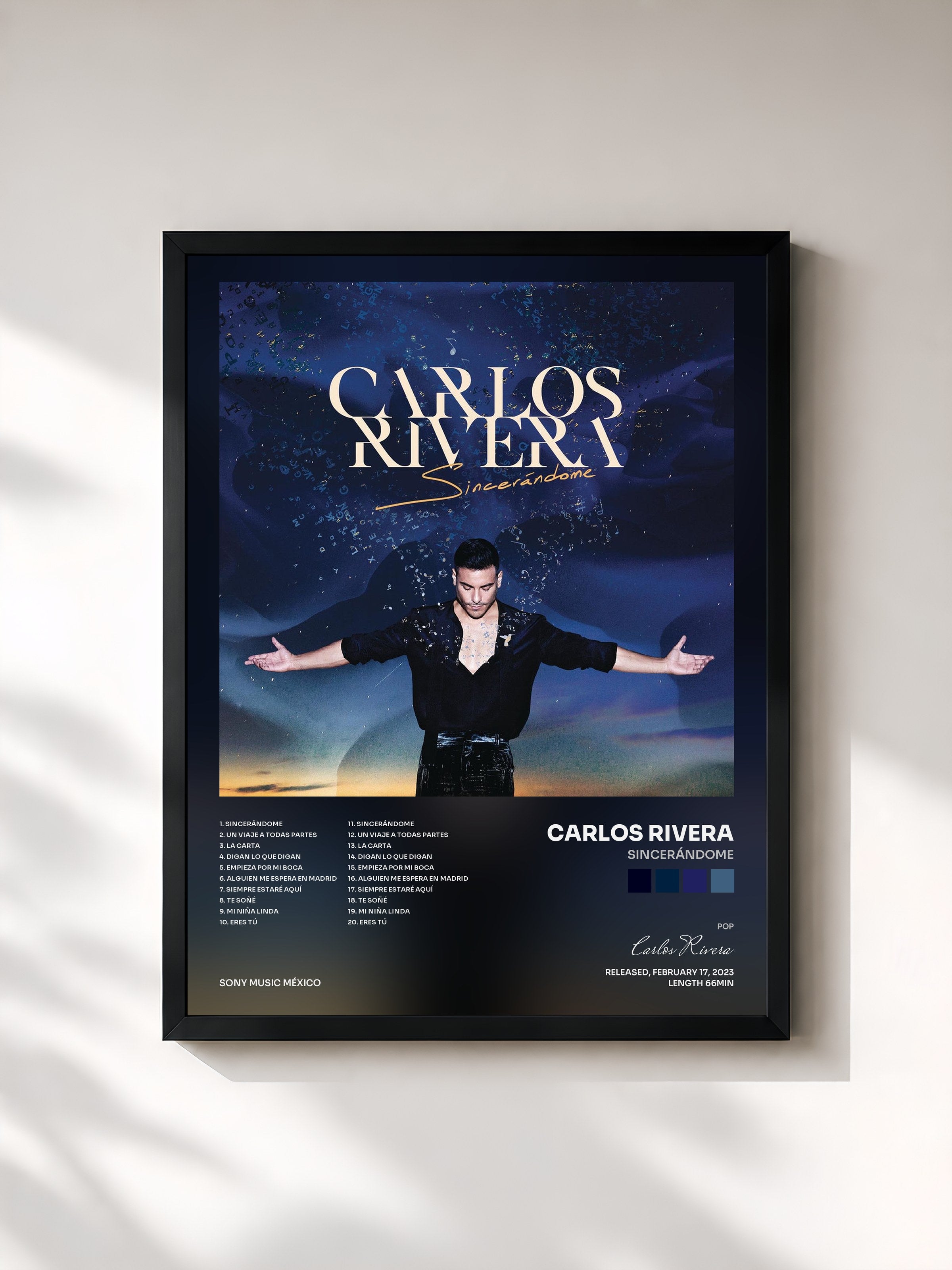 #noir Tableau de l'album Sincerándome de Carlos Rivera, cadre noir, imprimé et encadré en France