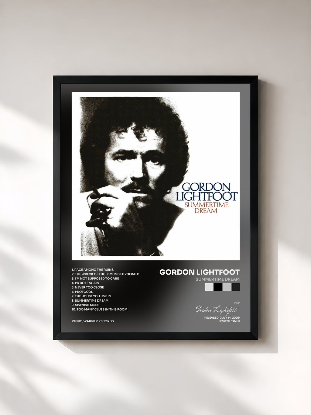 #noir Tableau de l'album Summertime Dream de Gordon Lightfoot, cadre noir, imprimé et encadré en France
