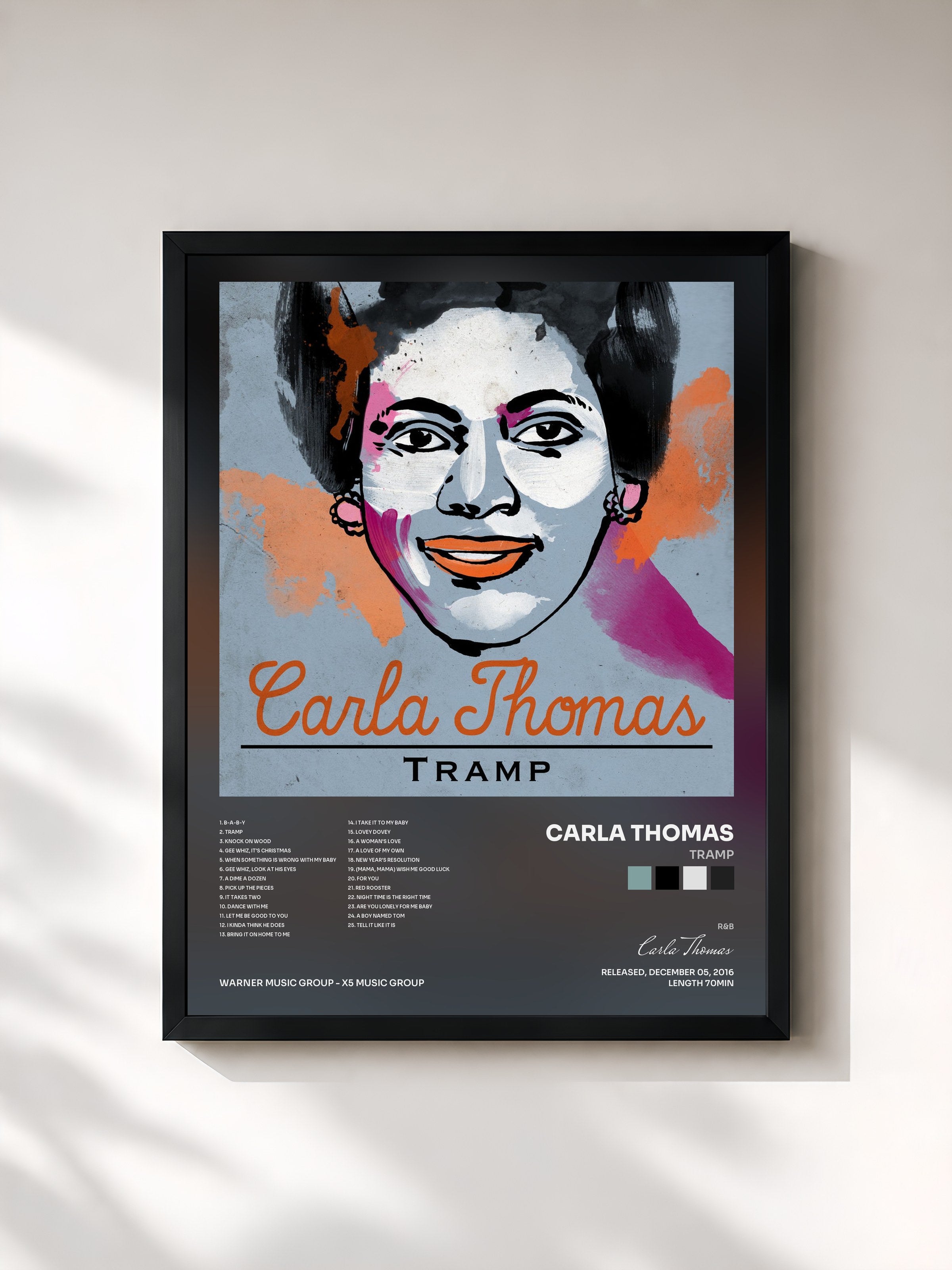 #noir Tableau de l'album Tramp de Carla Thomas, cadre noir, imprimé et encadré en France