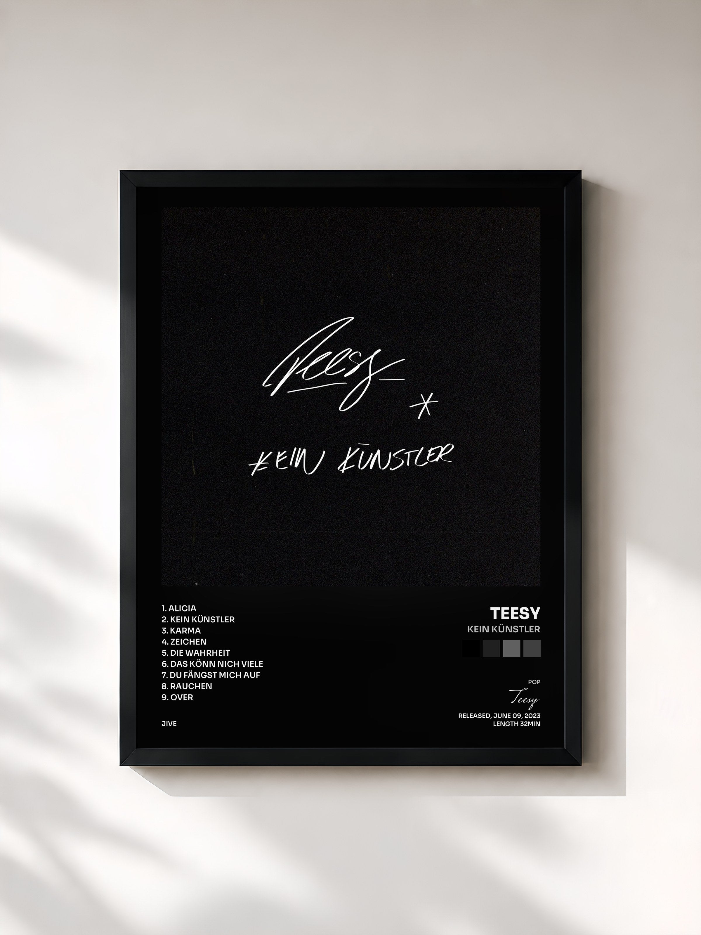 #noir Tableau de l'album Kein Künstler de Teesy, cadre noir, imprimé et encadré en France