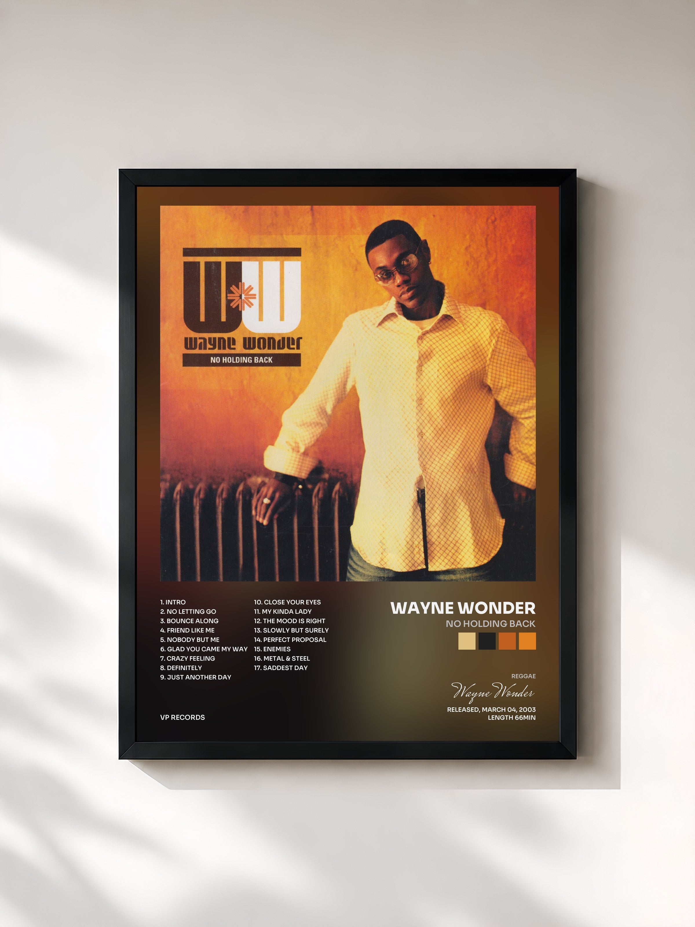 #noir Tableau de l'album No Holding Back de Wayne Wonder, cadre noir, imprimé et encadré en France