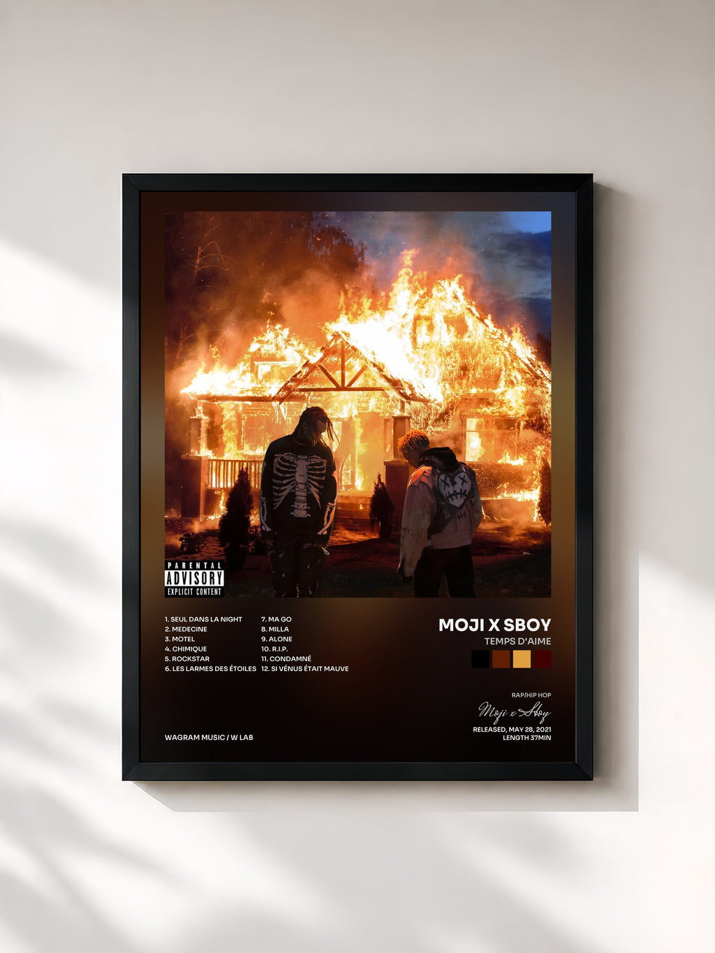 #noir Tableau de l'album Temps d'aime de Moji x Sboy, cadre noir, imprimé et encadré en France