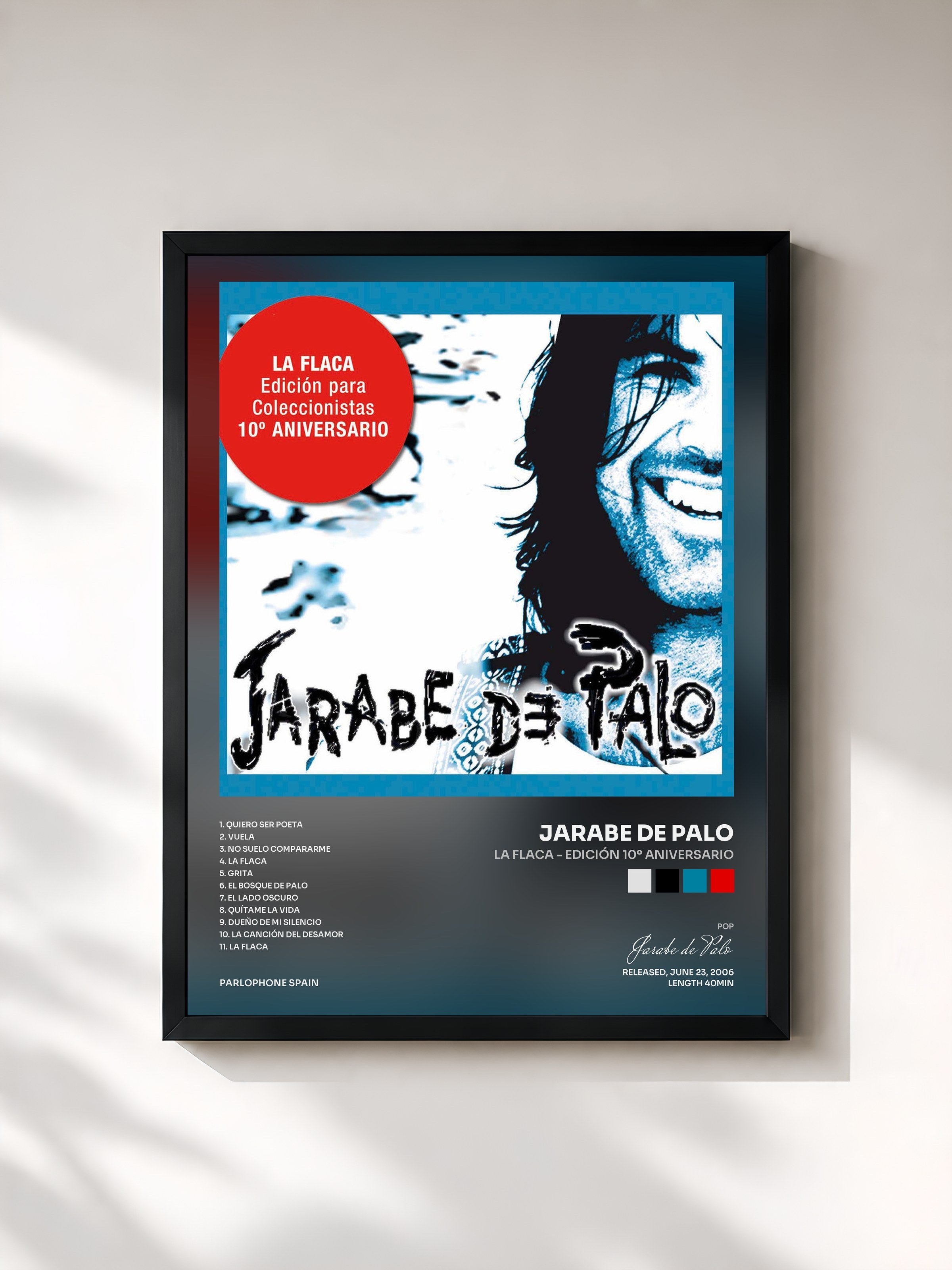 #noir Tableau de l'album La Flaca - Edición 10º Aniversario de Jarabe de Palo, cadre noir, imprimé et encadré en France