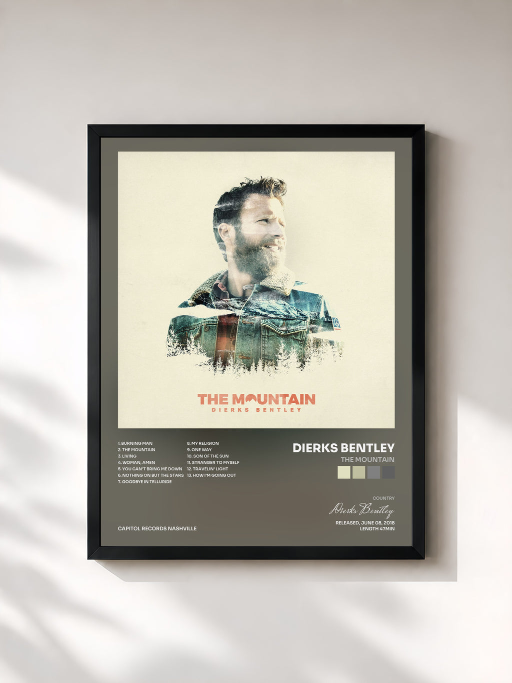 #noir Tableau de l'album The Mountain de Dierks Bentley, cadre noir, imprimé et encadré en France