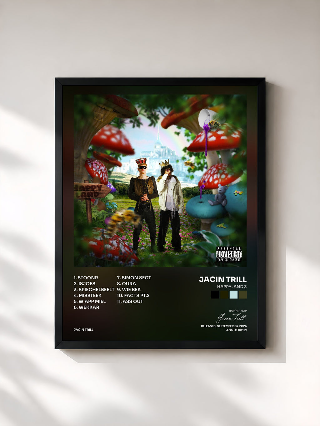 #noir Tableau de l'album Happyland 3 de Jacin Trill, cadre noir, imprimé et encadré en France