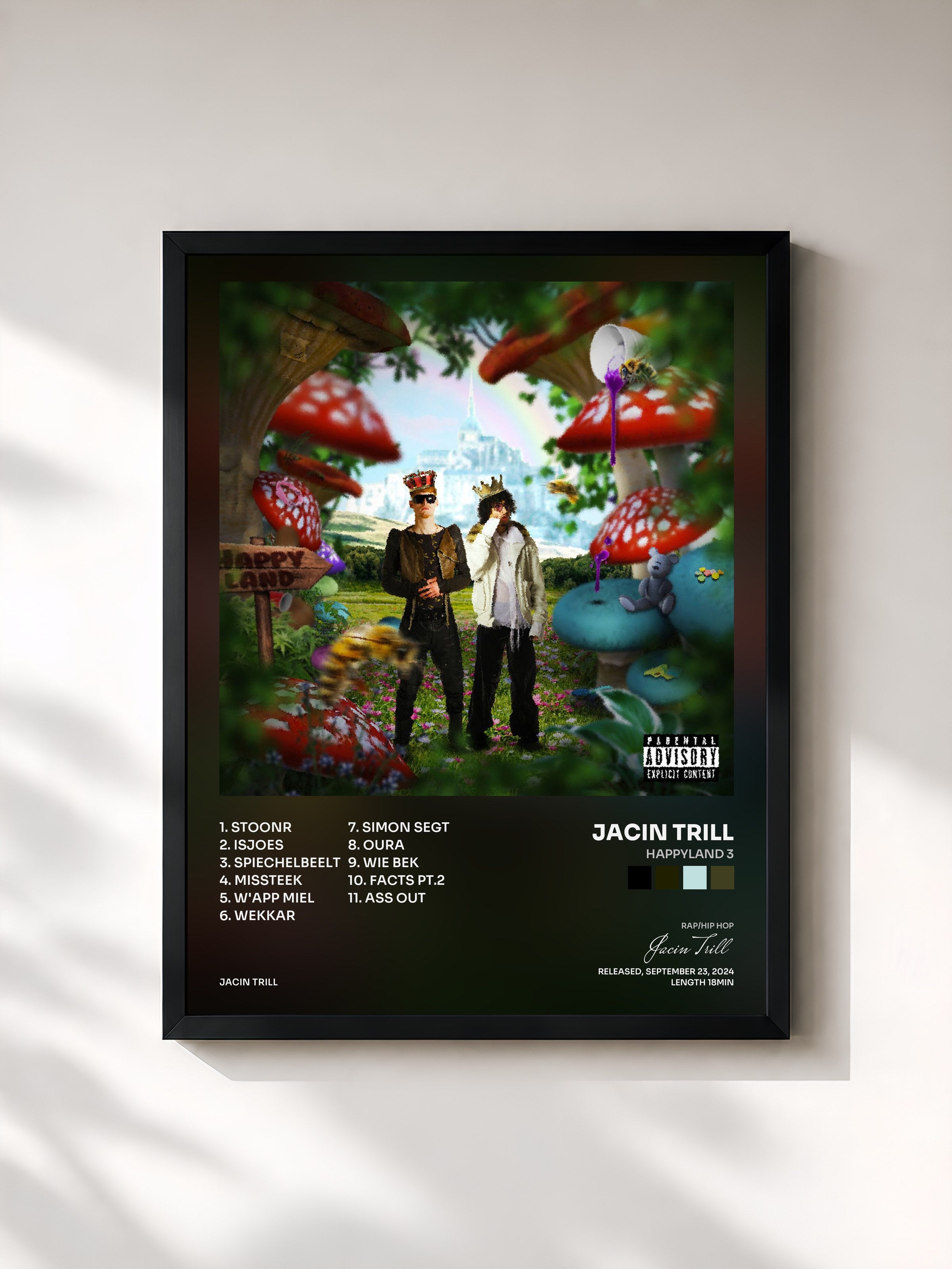 #noir Tableau de l'album Happyland 3 de Jacin Trill, cadre noir, imprimé et encadré en France