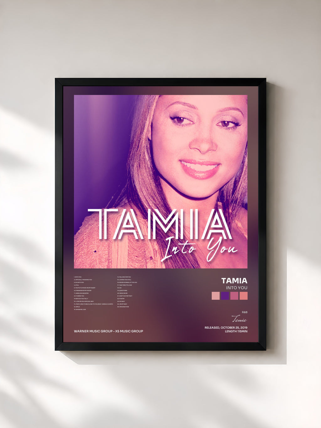 #noir Tableau de l'album Into You de Tamia, cadre noir, imprimé et encadré en France
