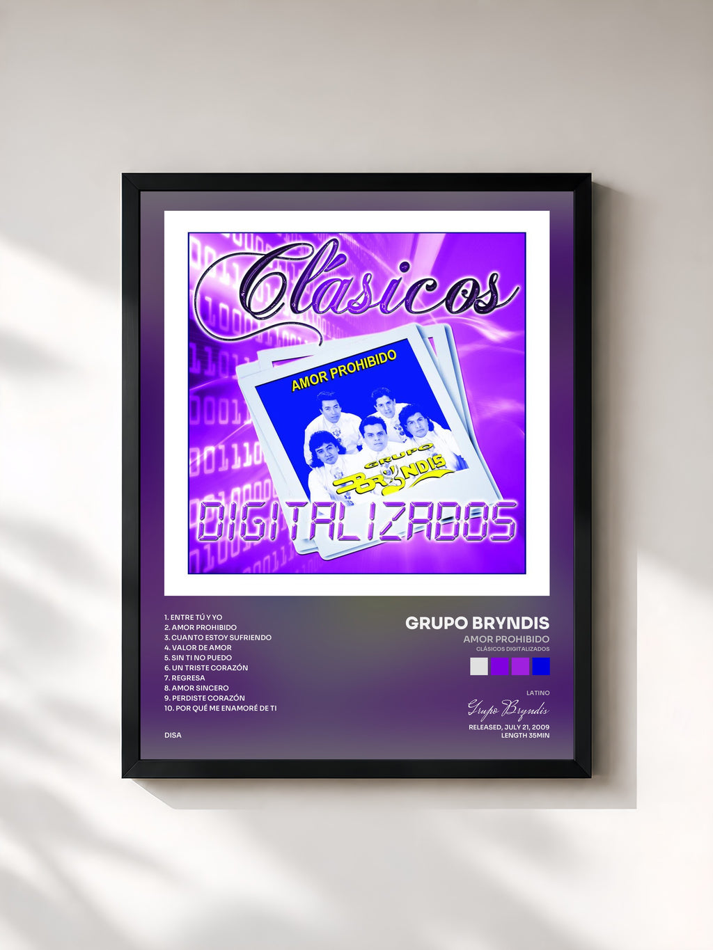 #noir Tableau de l'album Amor Prohibido (Clásicos Digitalizados) de Grupo Bryndis, cadre noir, imprimé et encadré en France