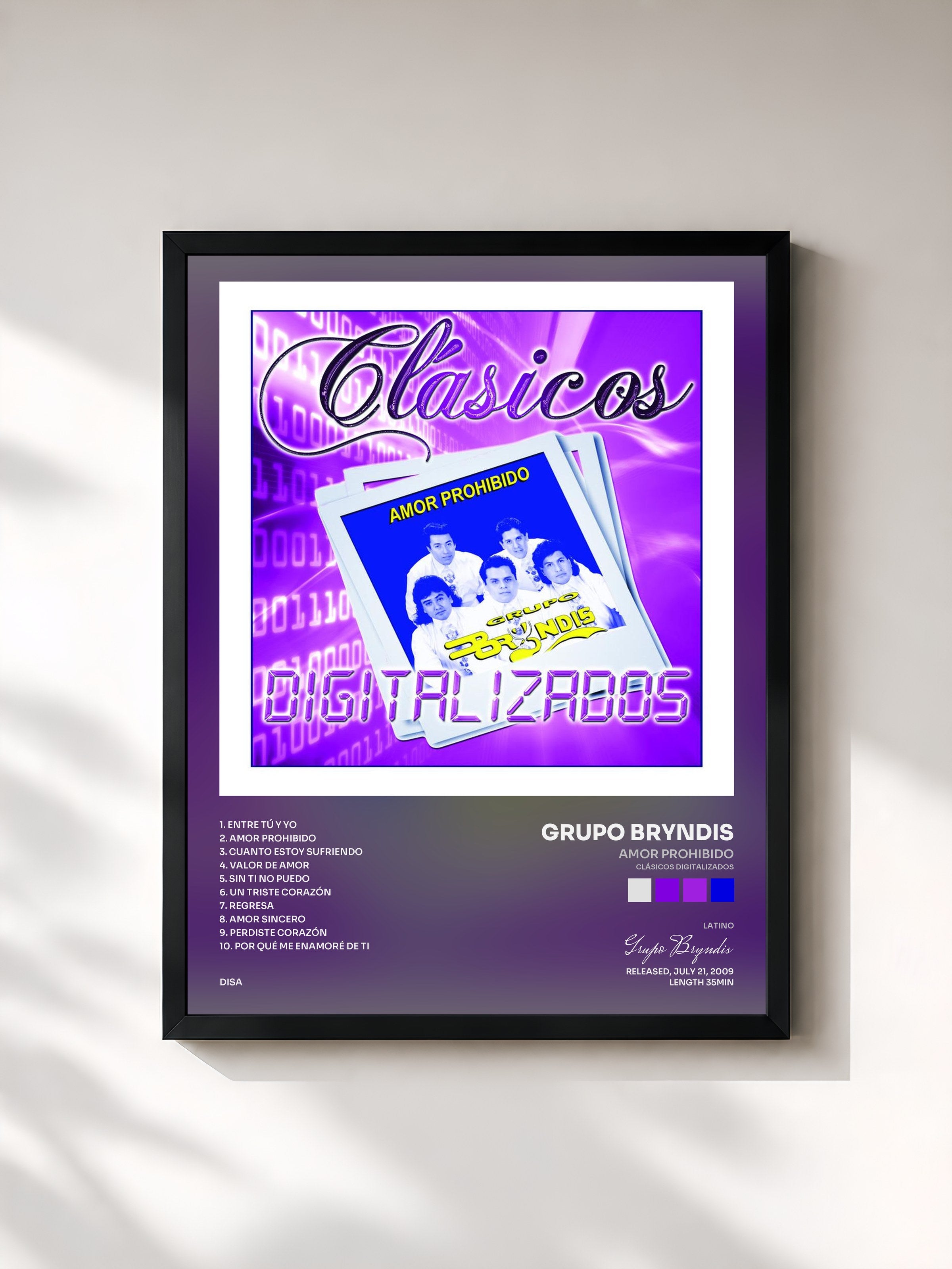 #noir Tableau de l'album Amor Prohibido (Clásicos Digitalizados) de Grupo Bryndis, cadre noir, imprimé et encadré en France