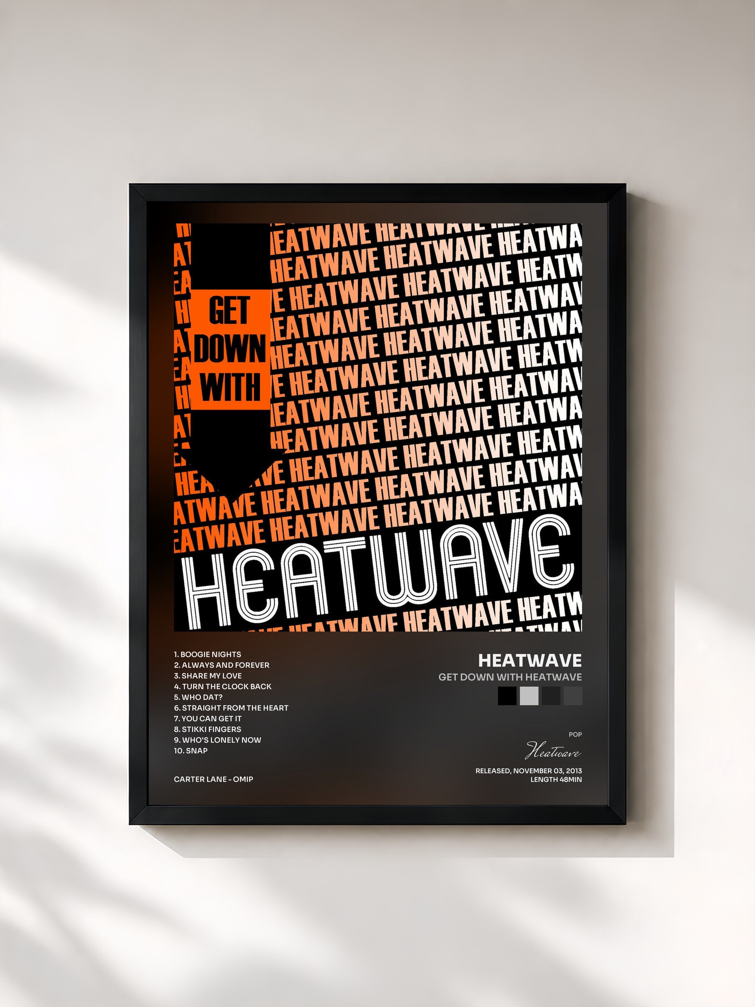 #noir Tableau de l'album Get Down with Heatwave de Heatwave, cadre noir, imprimé et encadré en France
