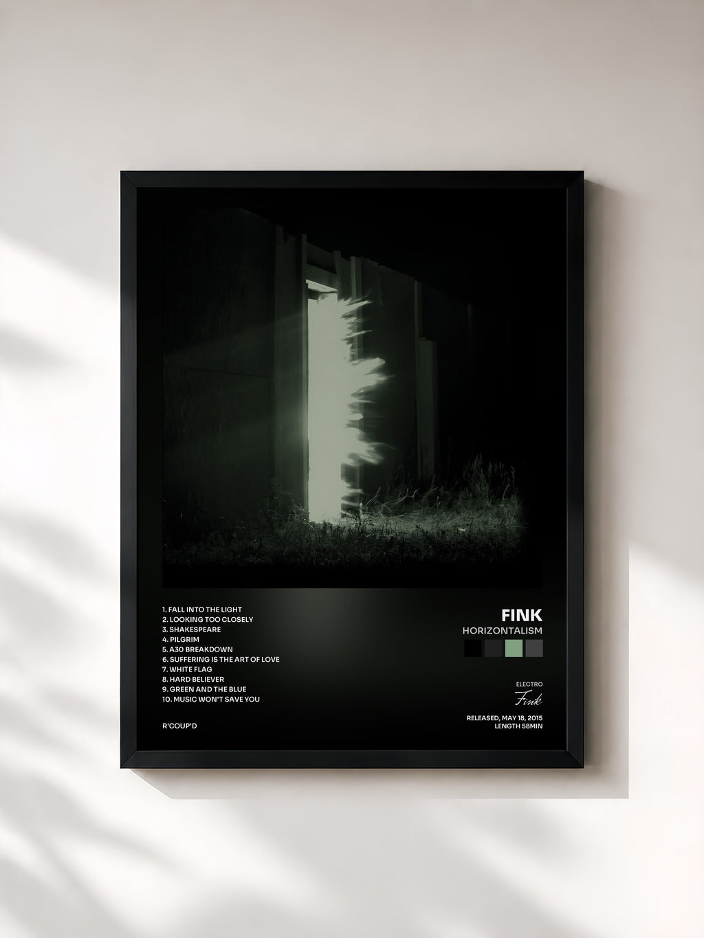 #noir Tableau de l'album Horizontalism de Fink, cadre noir, imprimé et encadré en France