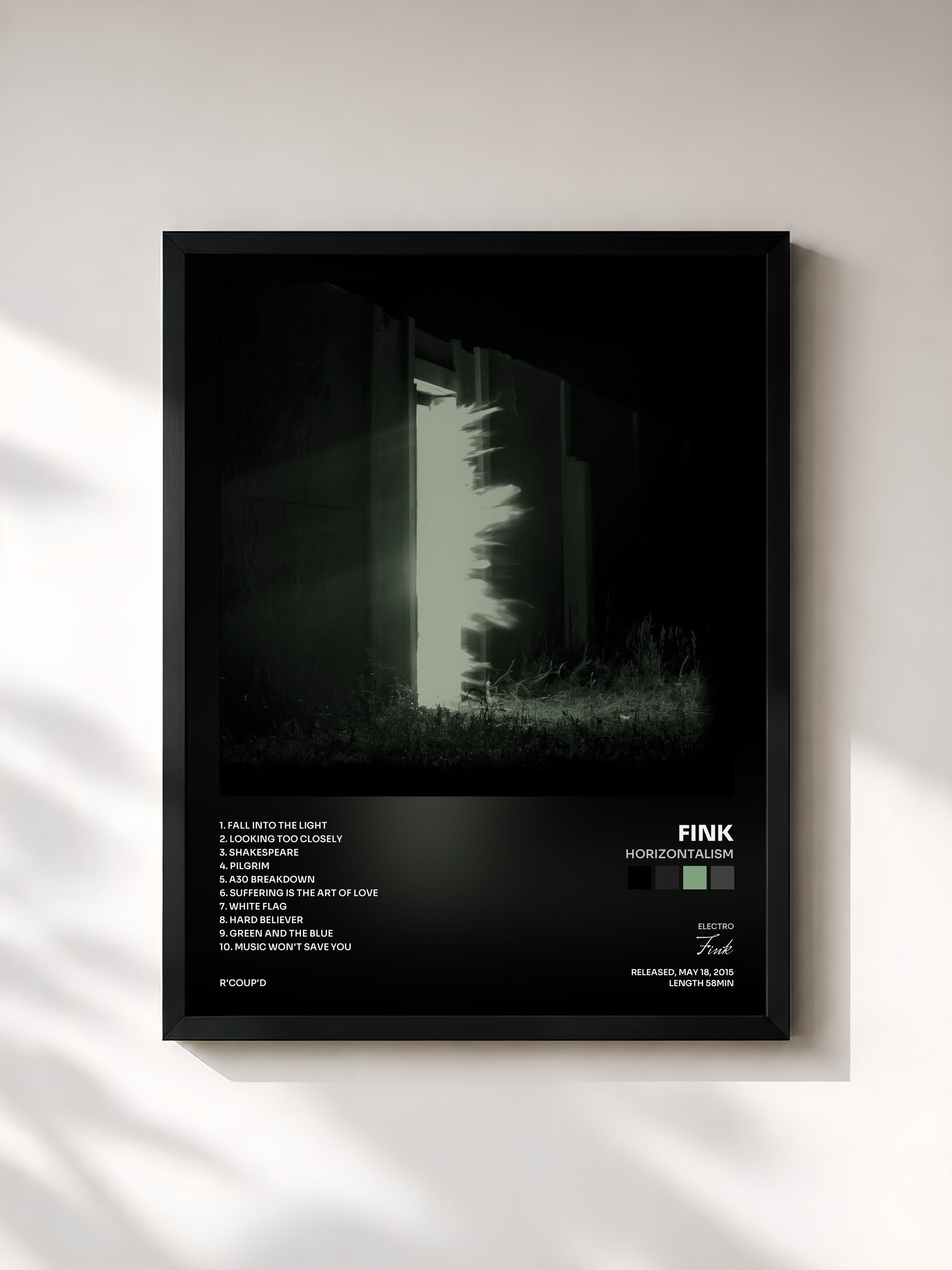 #noir Tableau de l'album Horizontalism de Fink, cadre noir, imprimé et encadré en France
