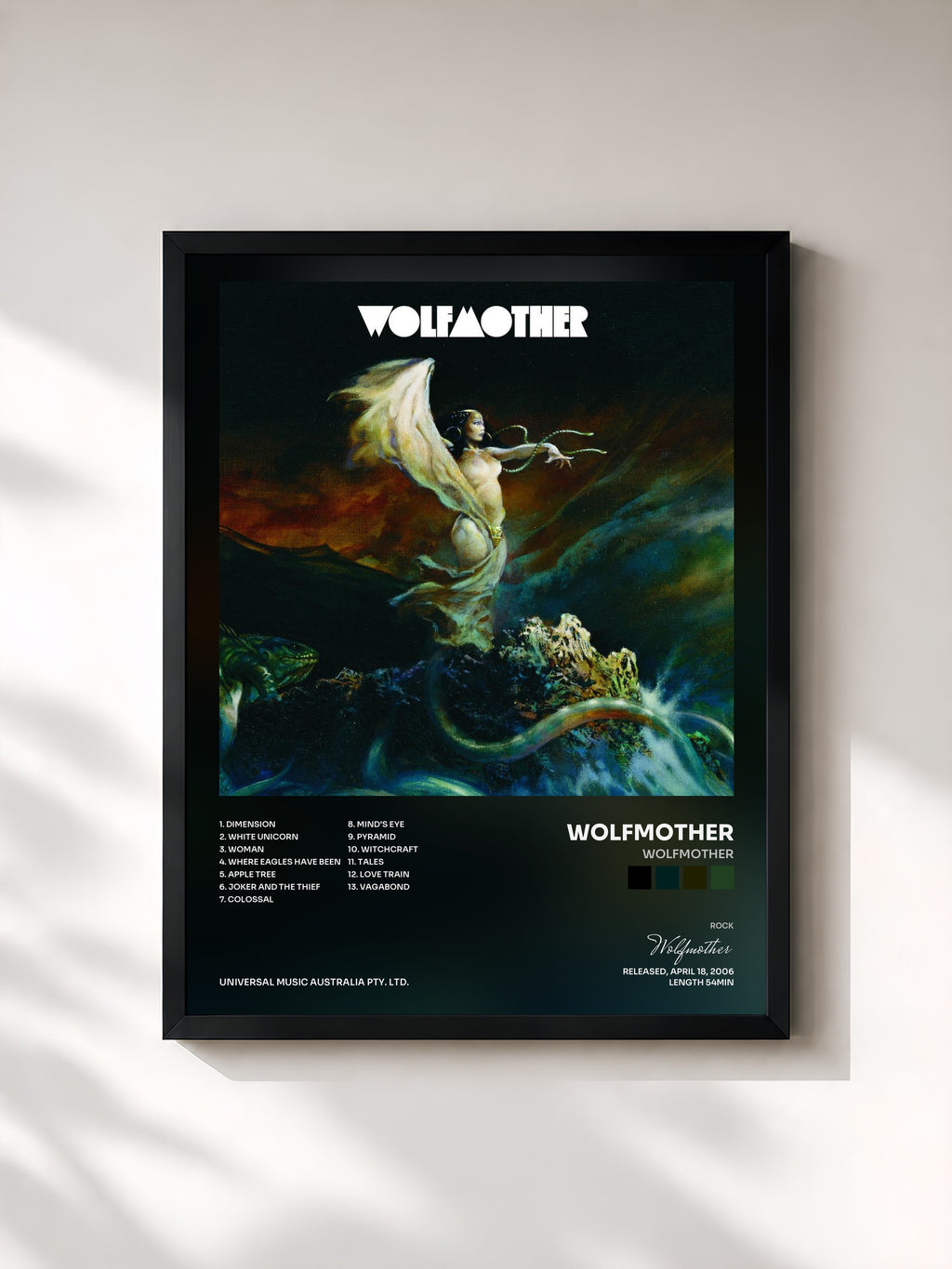#noir Tableau de l'album Wolfmother de Wolfmother, cadre noir, imprimé et encadré en France