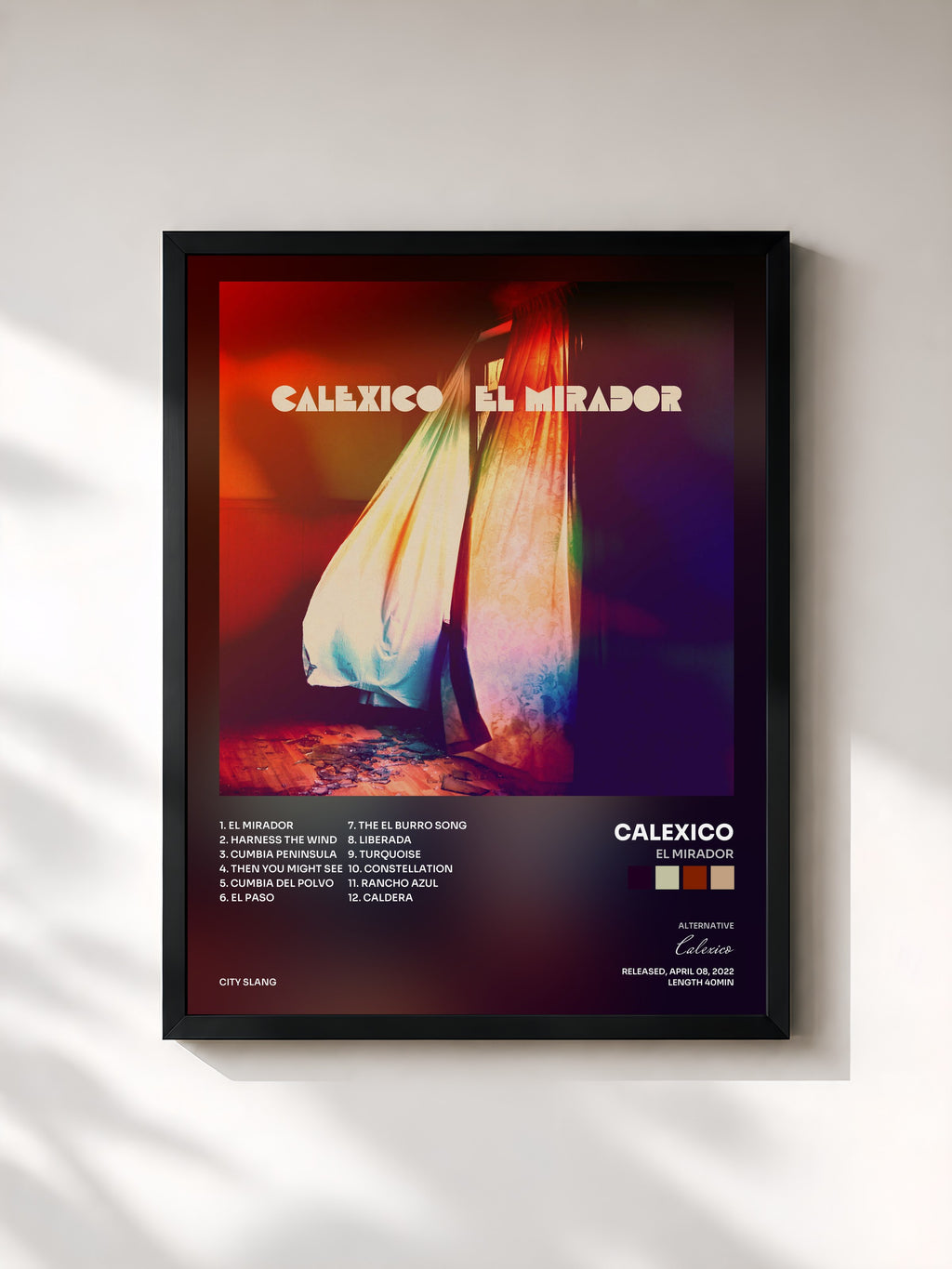 #noir Tableau de l'album El Mirador de Calexico, cadre noir, imprimé et encadré en France