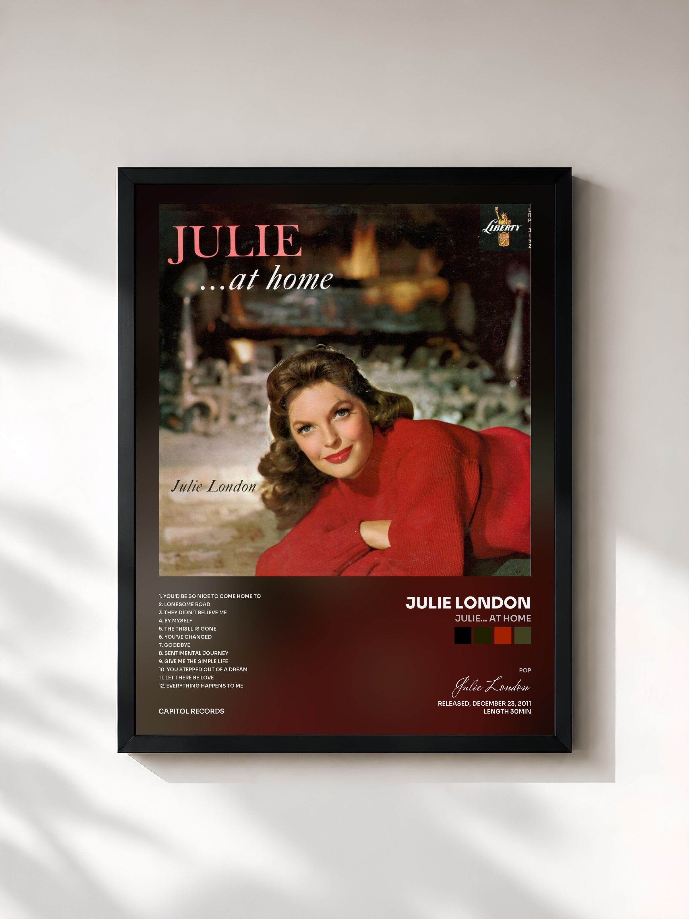#noir Tableau de l'album Julie... At Home de Julie London, cadre noir, imprimé et encadré en France