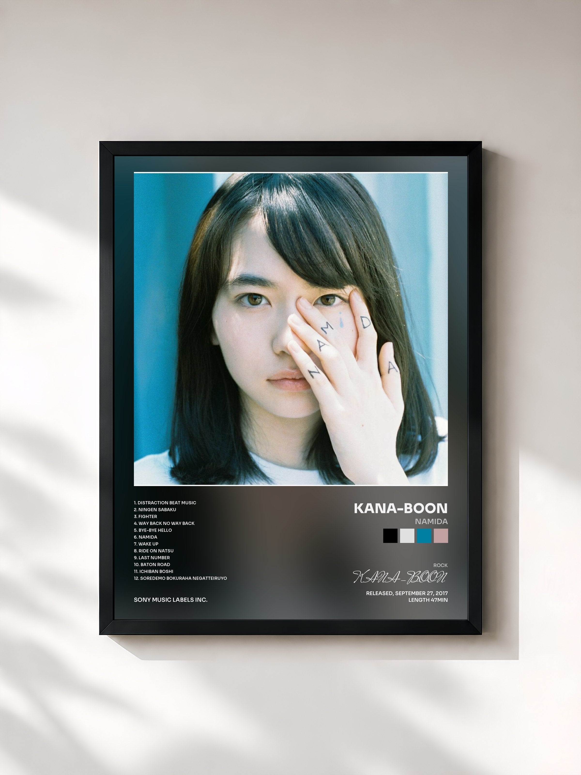 #noir Tableau de l'album NAMiDA de KANA-BOON, cadre noir, imprimé et encadré en France