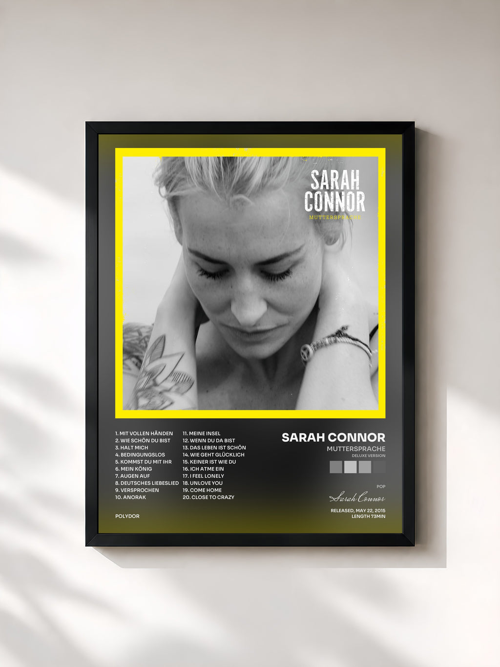 #noir Tableau de l'album Muttersprache (Deluxe Version) de Sarah Connor, cadre noir, imprimé et encadré en France