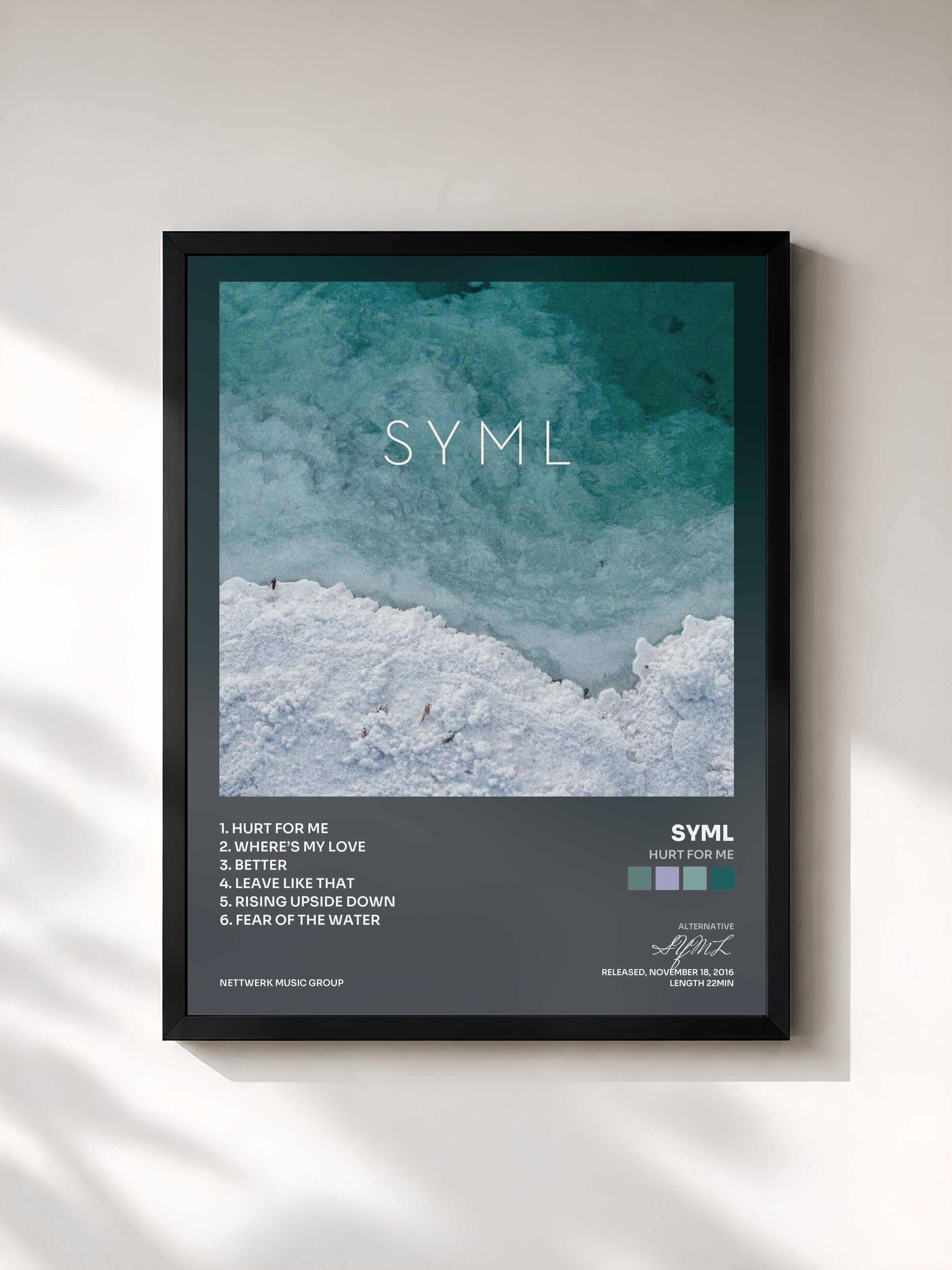 #noir Tableau de l'album Hurt for Me de SYML, cadre noir, imprimé et encadré en France