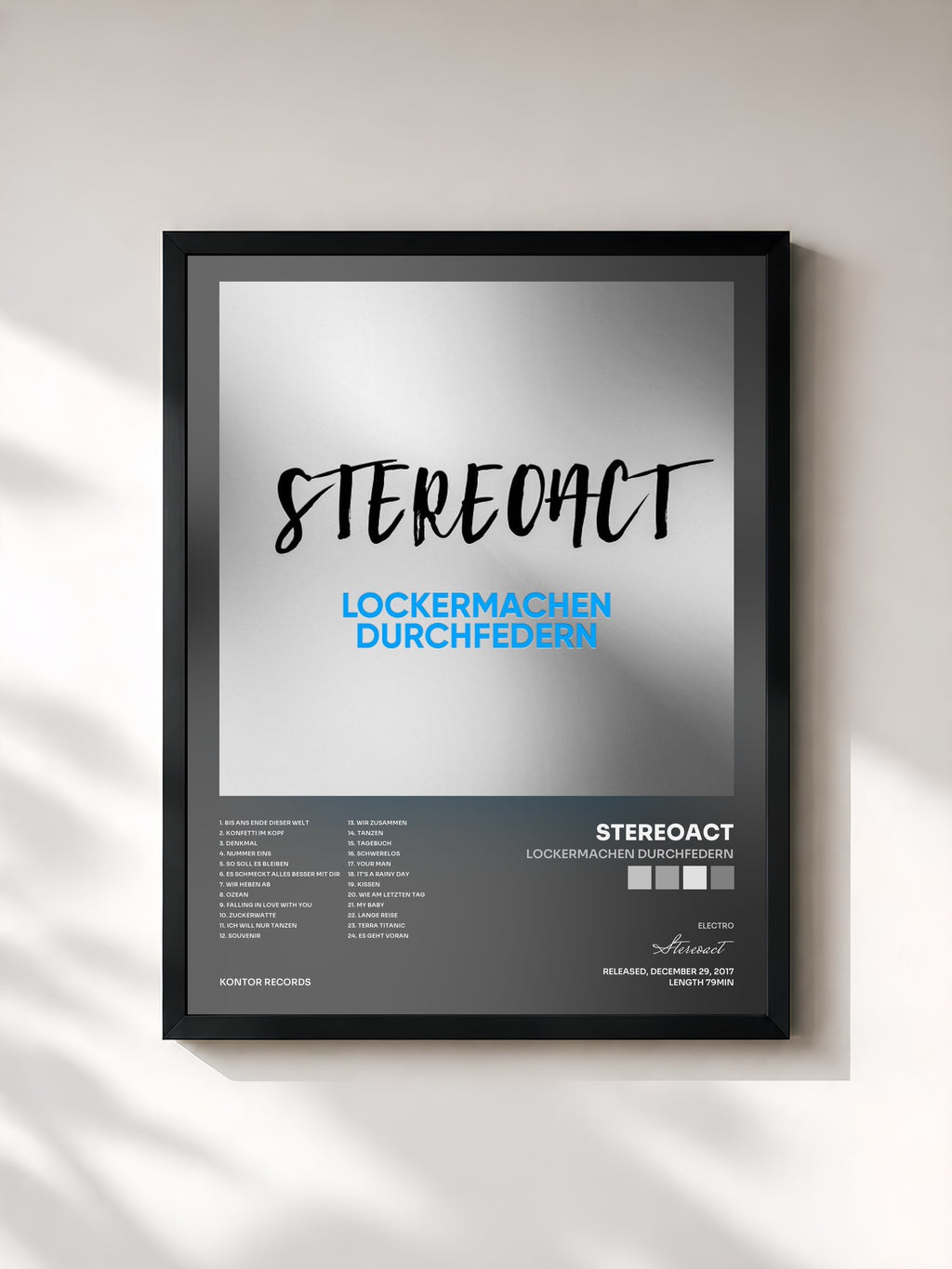 #noir Tableau de l'album Lockermachen Durchfedern de Stereoact, cadre noir, imprimé et encadré en France