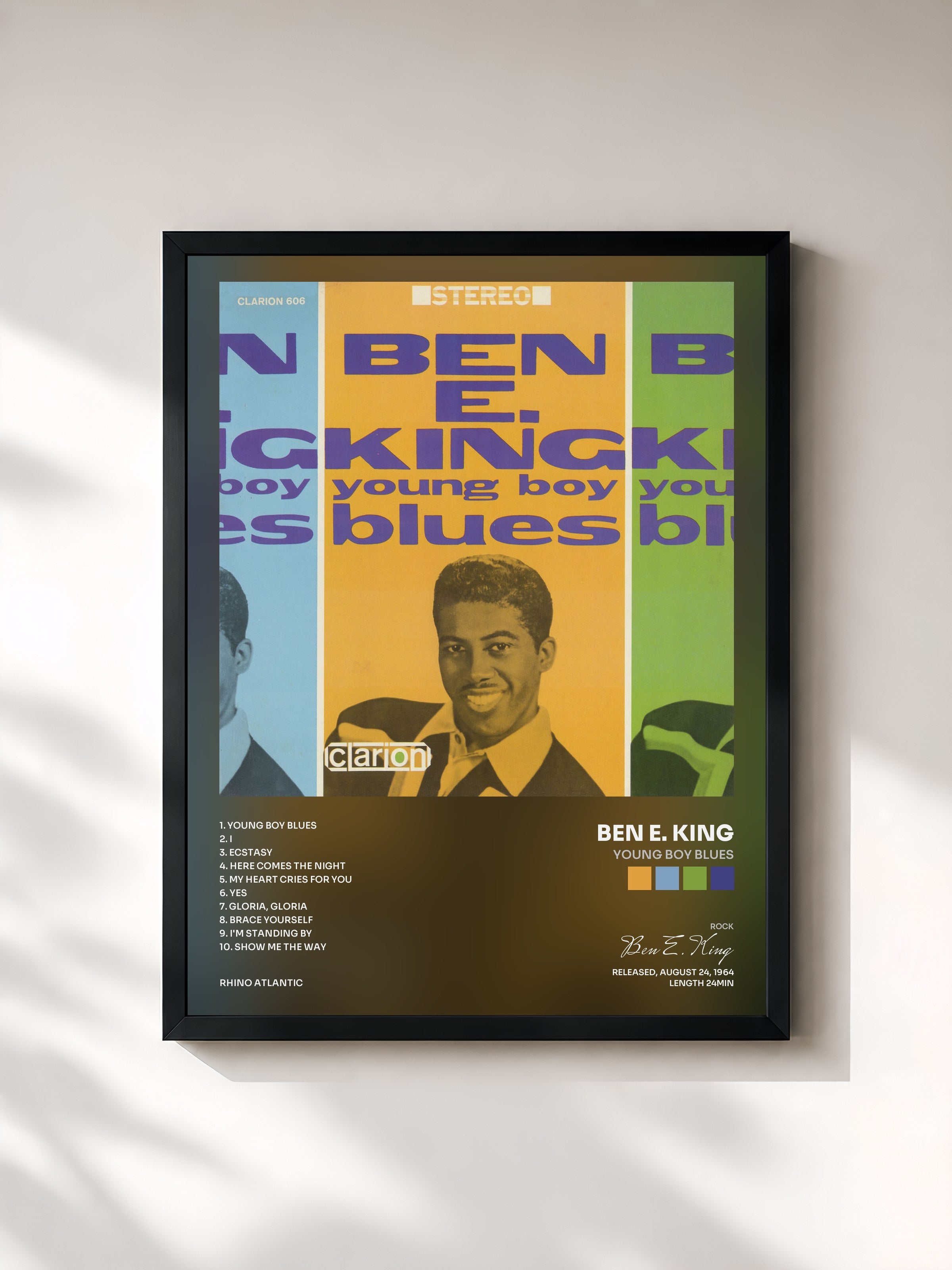 #noir Tableau de l'album Young Boy Blues de Ben E. King, cadre noir, imprimé et encadré en France