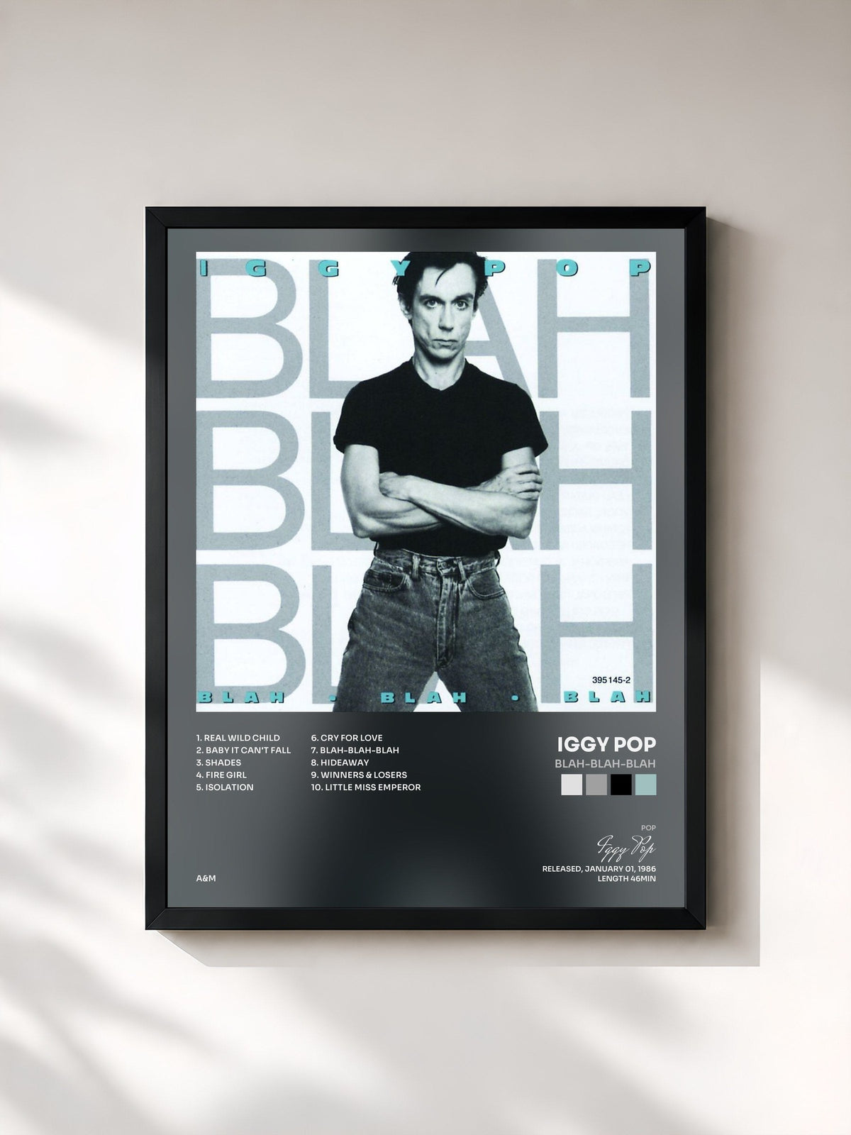 #noir Tableau de l'album Blah-Blah-Blah de Iggy Pop, cadre noir, imprimé et encadré en France