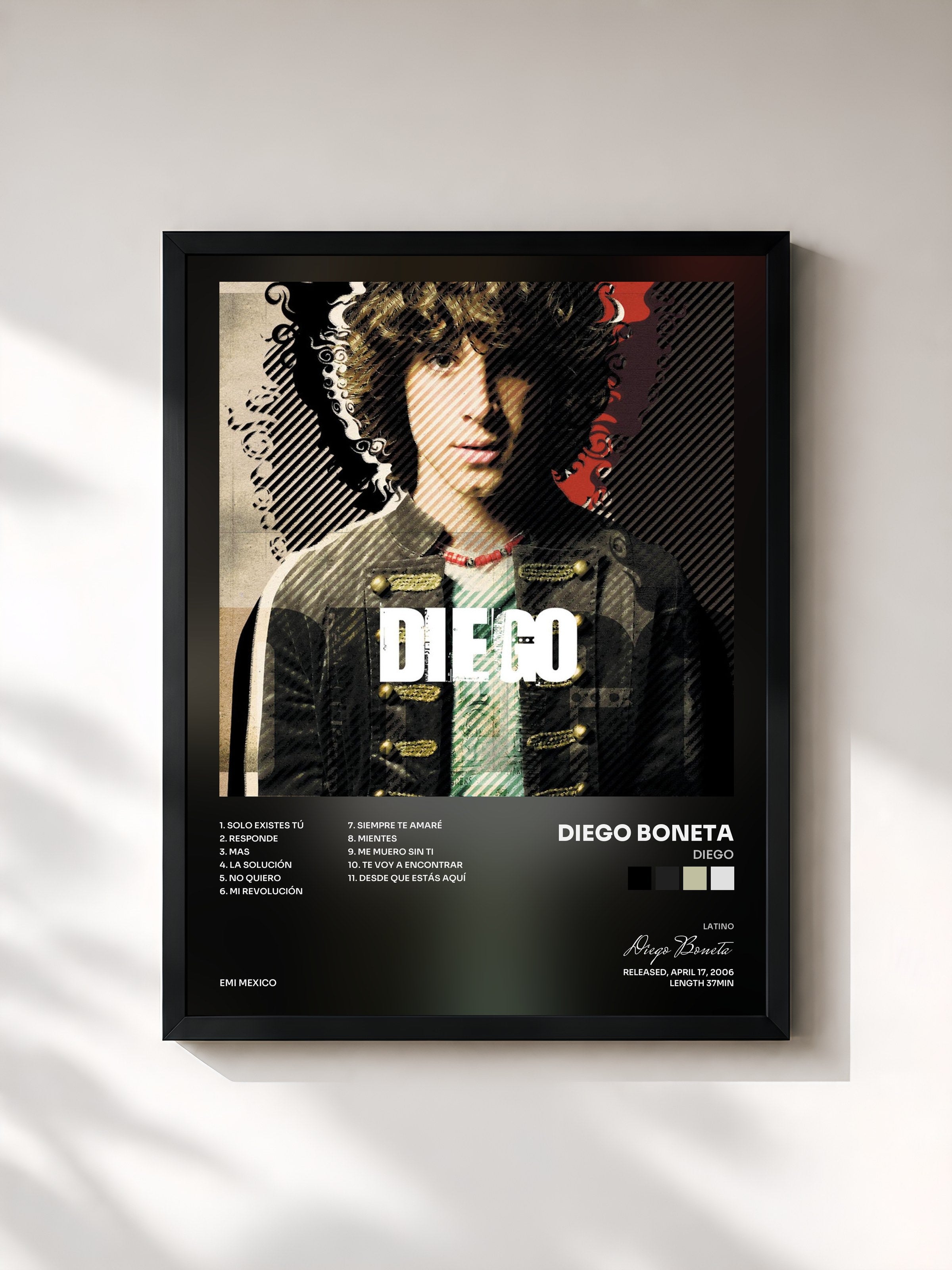 #noir Tableau de l'album Diego de Diego Boneta, cadre noir, imprimé et encadré en France