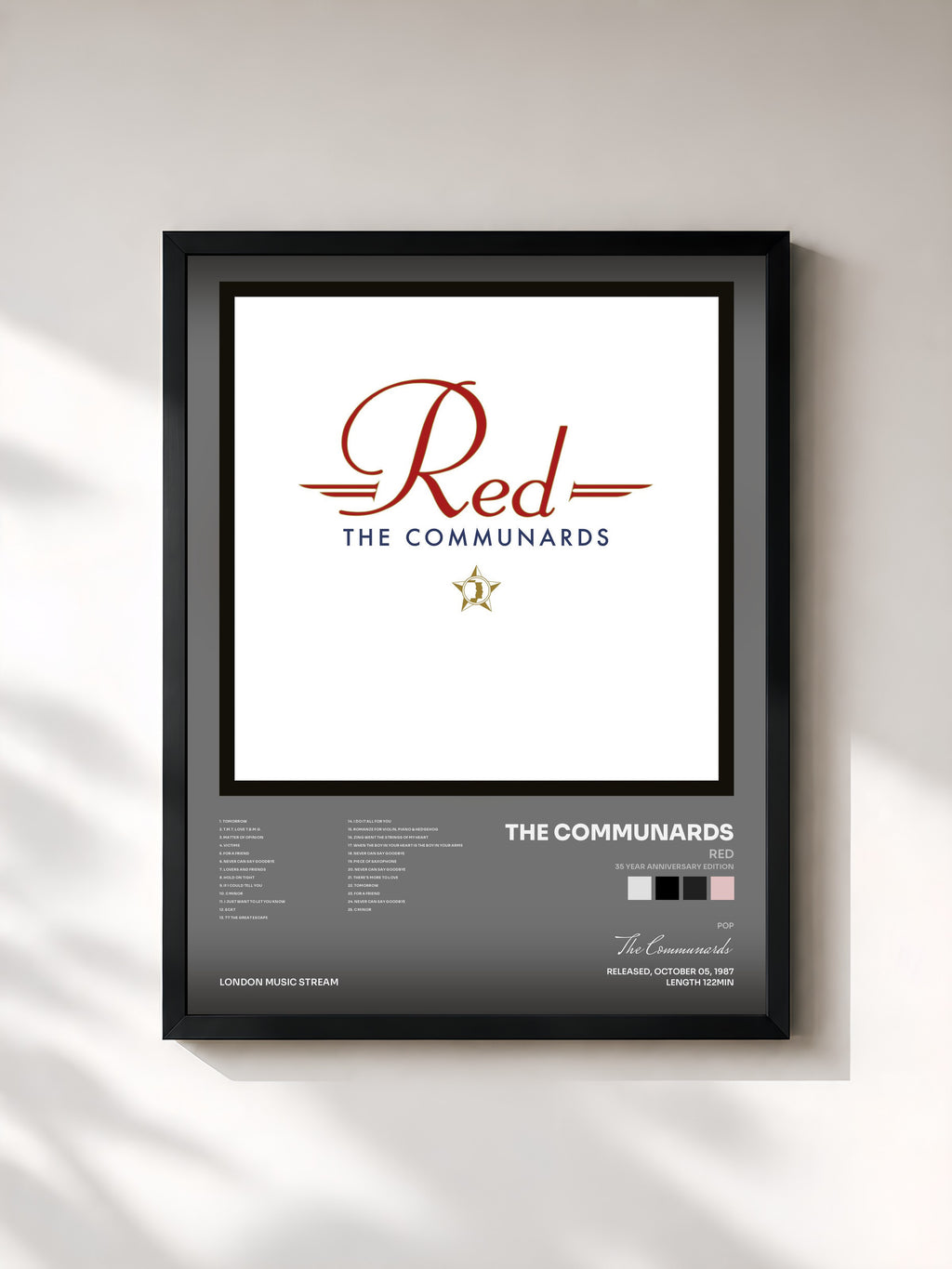 #noir Tableau de l'album Red (35 Year Anniversary Edition) de The Communards, cadre noir, imprimé et encadré en France