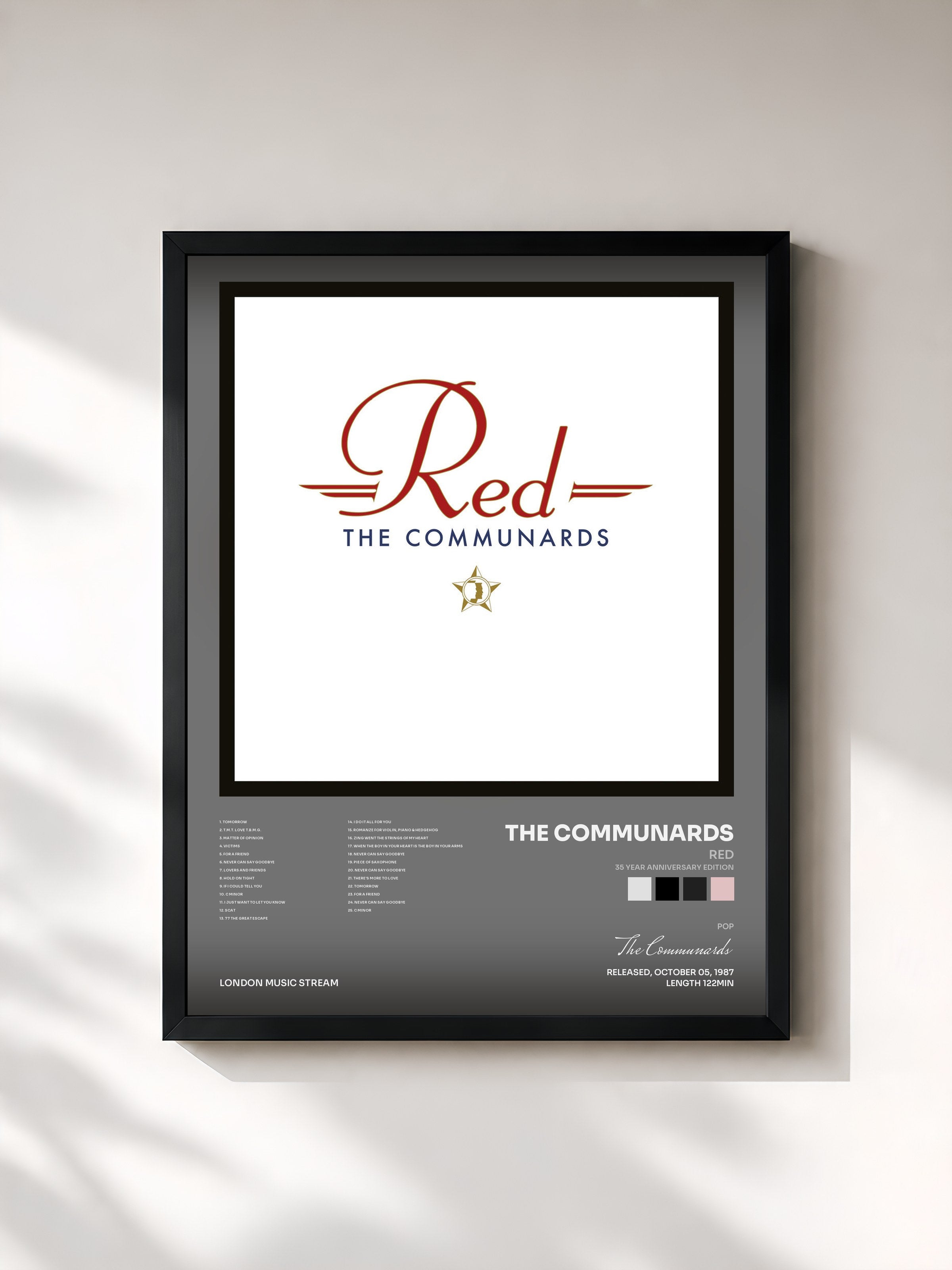 #noir Tableau de l'album Red (35 Year Anniversary Edition) de The Communards, cadre noir, imprimé et encadré en France